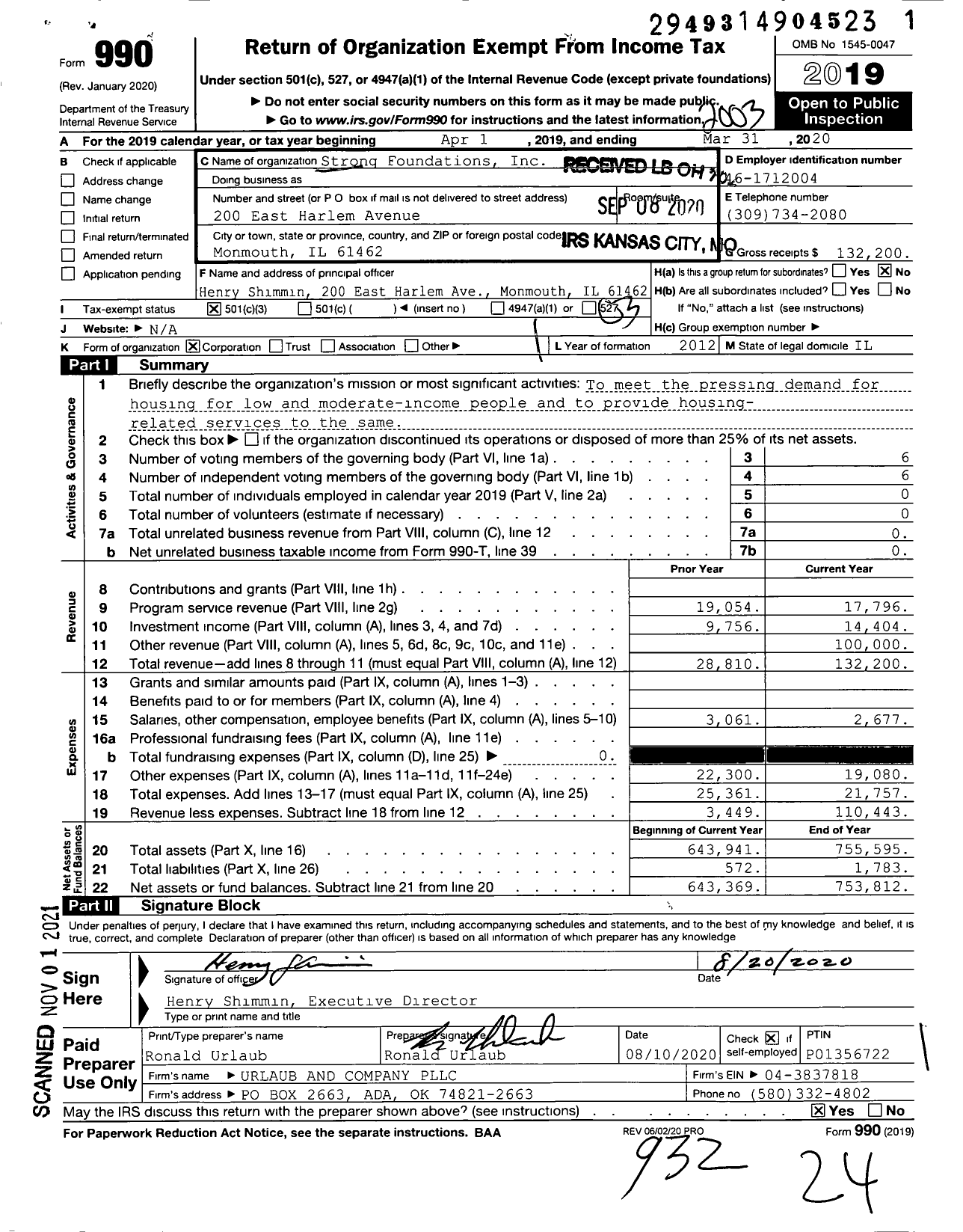 Image of first page of 2019 Form 990 for Strong Foundations