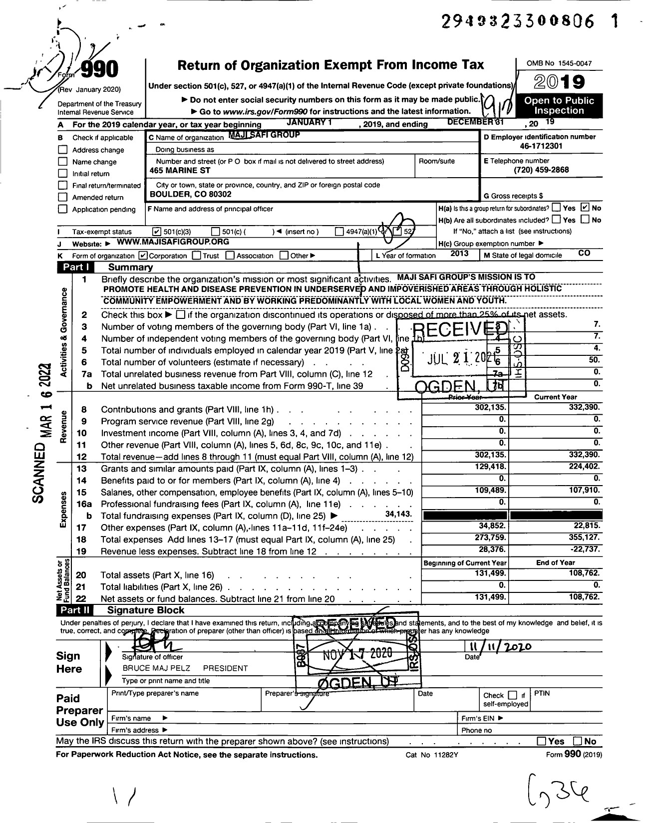 Image of first page of 2019 Form 990 for Maji Safi Group