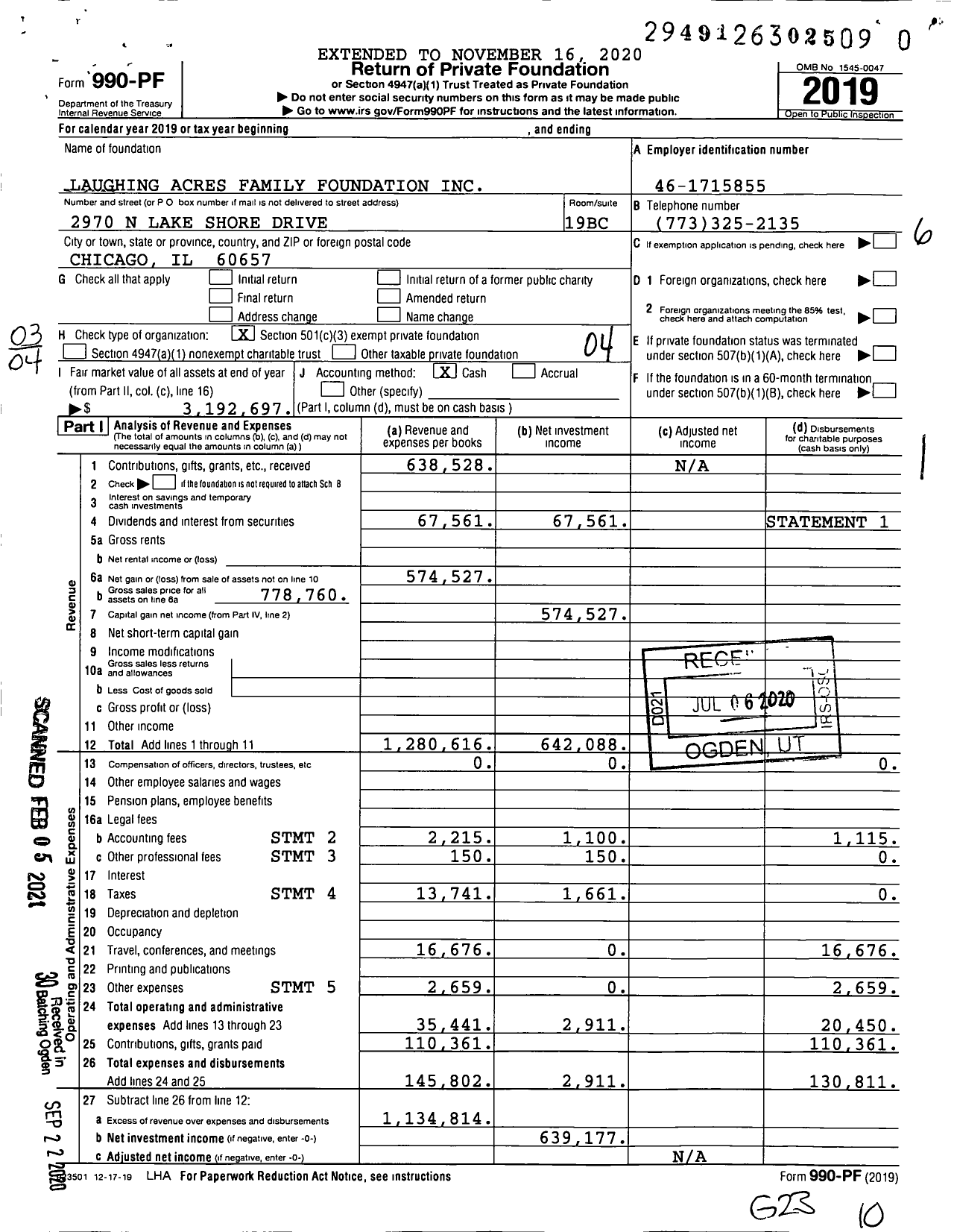 Image of first page of 2019 Form 990PF for Laughing Acres Family Foundation