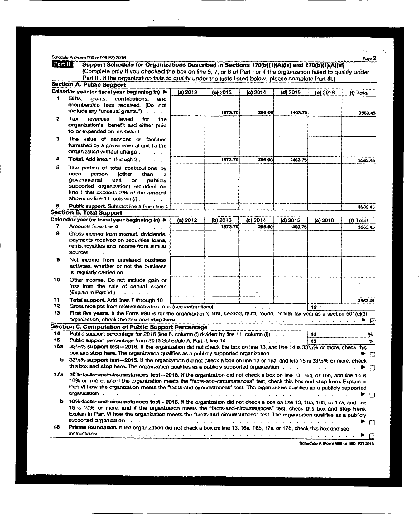 Image of first page of 2016 Form 990ER for The Actors Table of Eugene