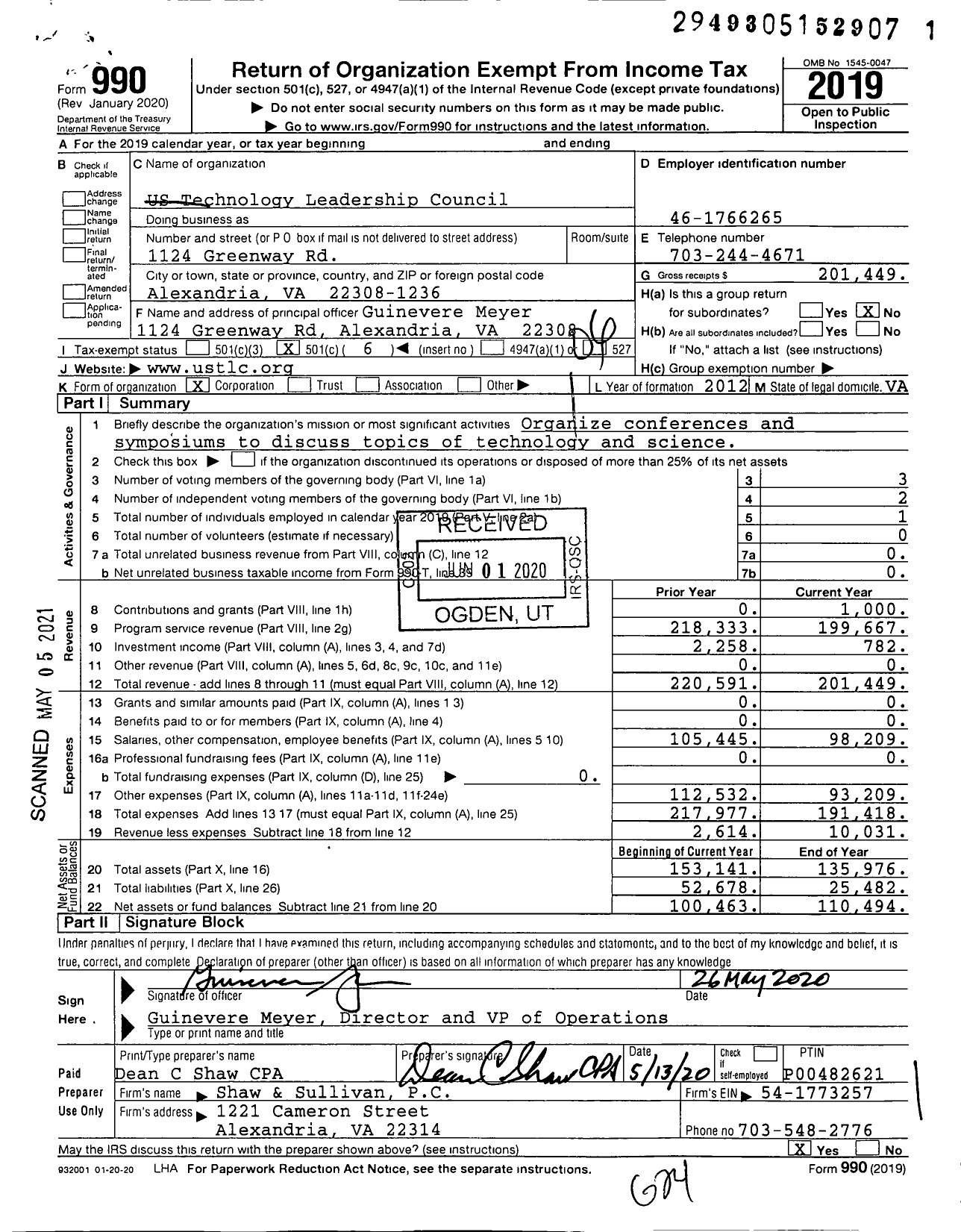 Image of first page of 2019 Form 990O for US Technology Leadership Council (USTLC)