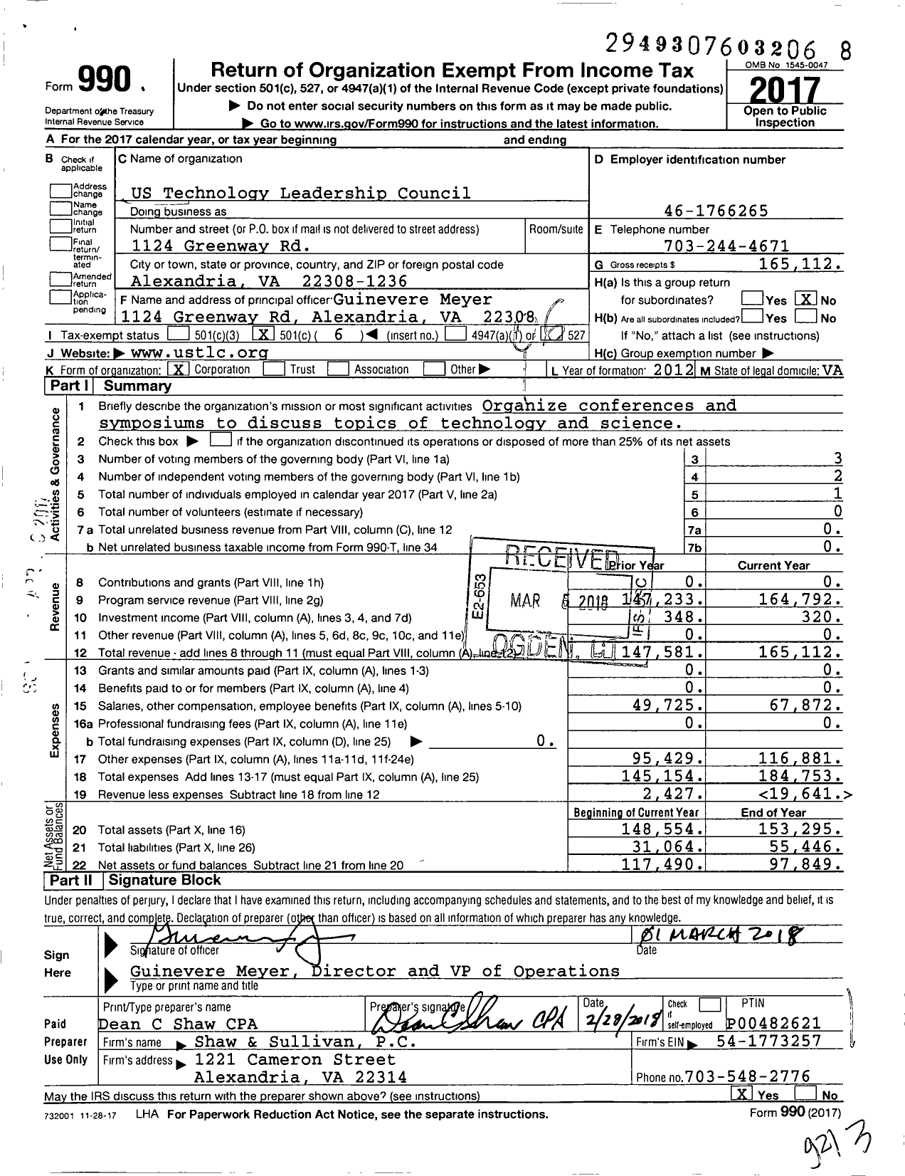 Image of first page of 2017 Form 990O for US Technology Leadership Council (USTLC)