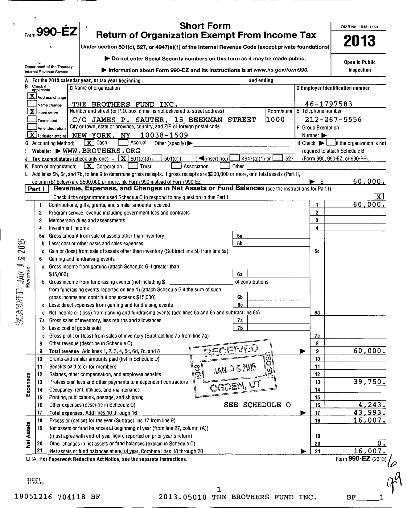 Image of first page of 2013 Form 990EZ for The Brothers Fund