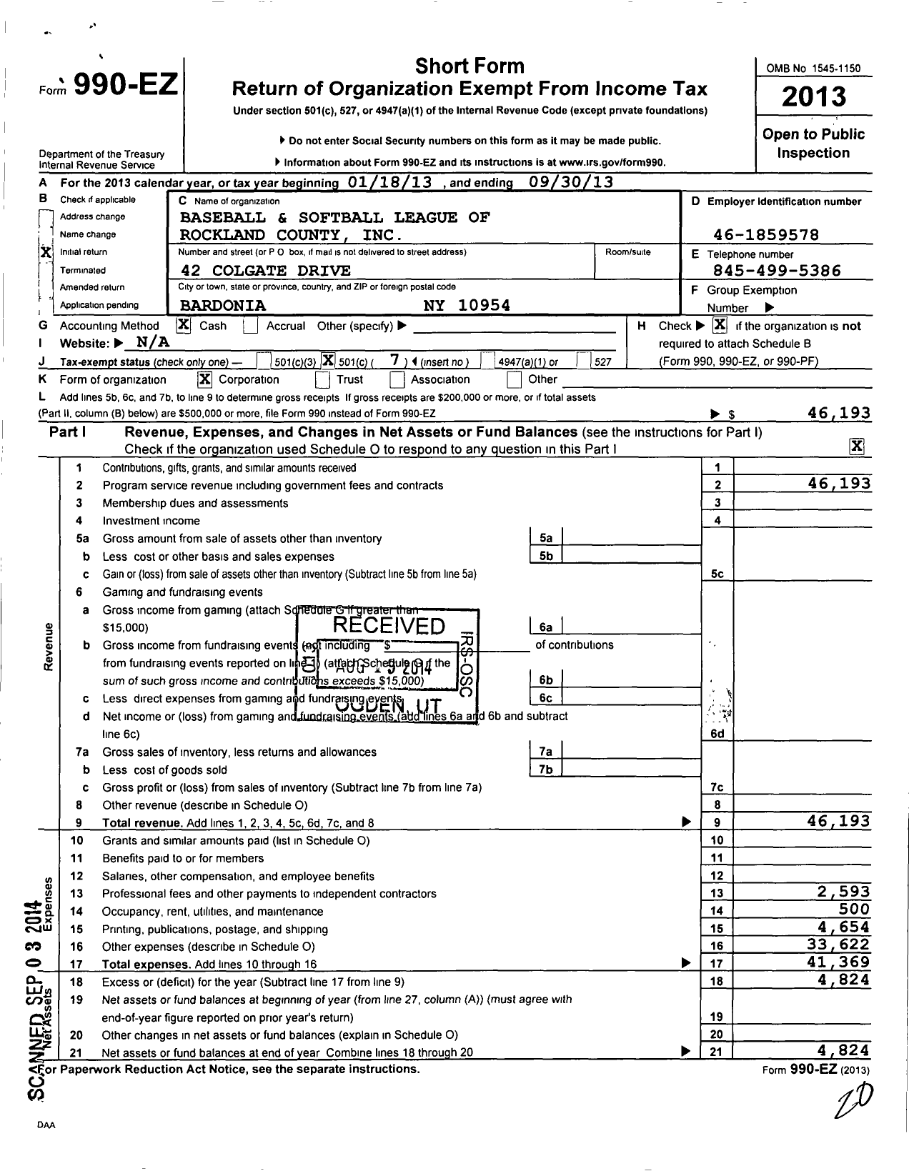 Image of first page of 2012 Form 990EO for Little League Baseball - 2321800 Bob Jordan