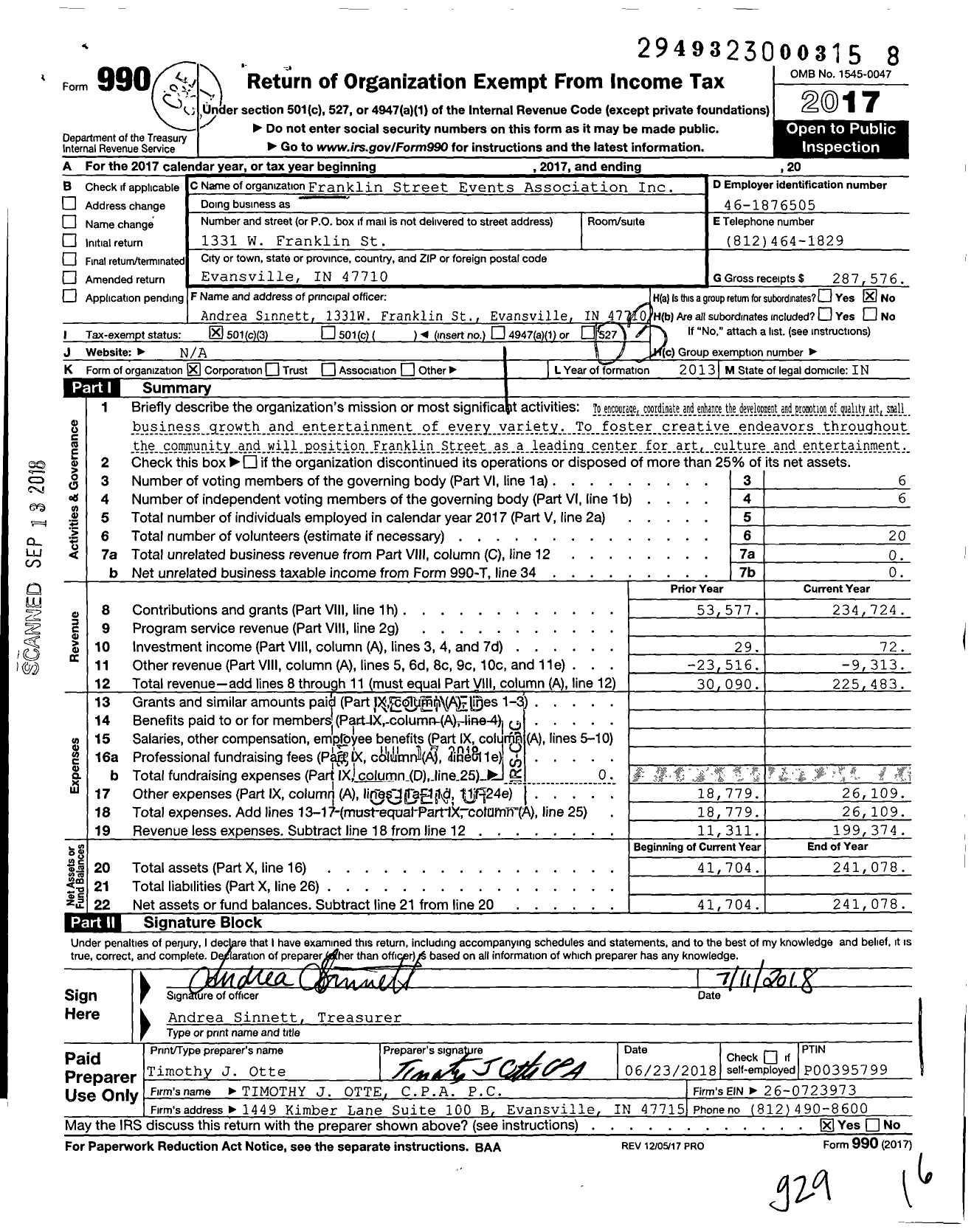 Image of first page of 2017 Form 990 for Franklin Street Events Association