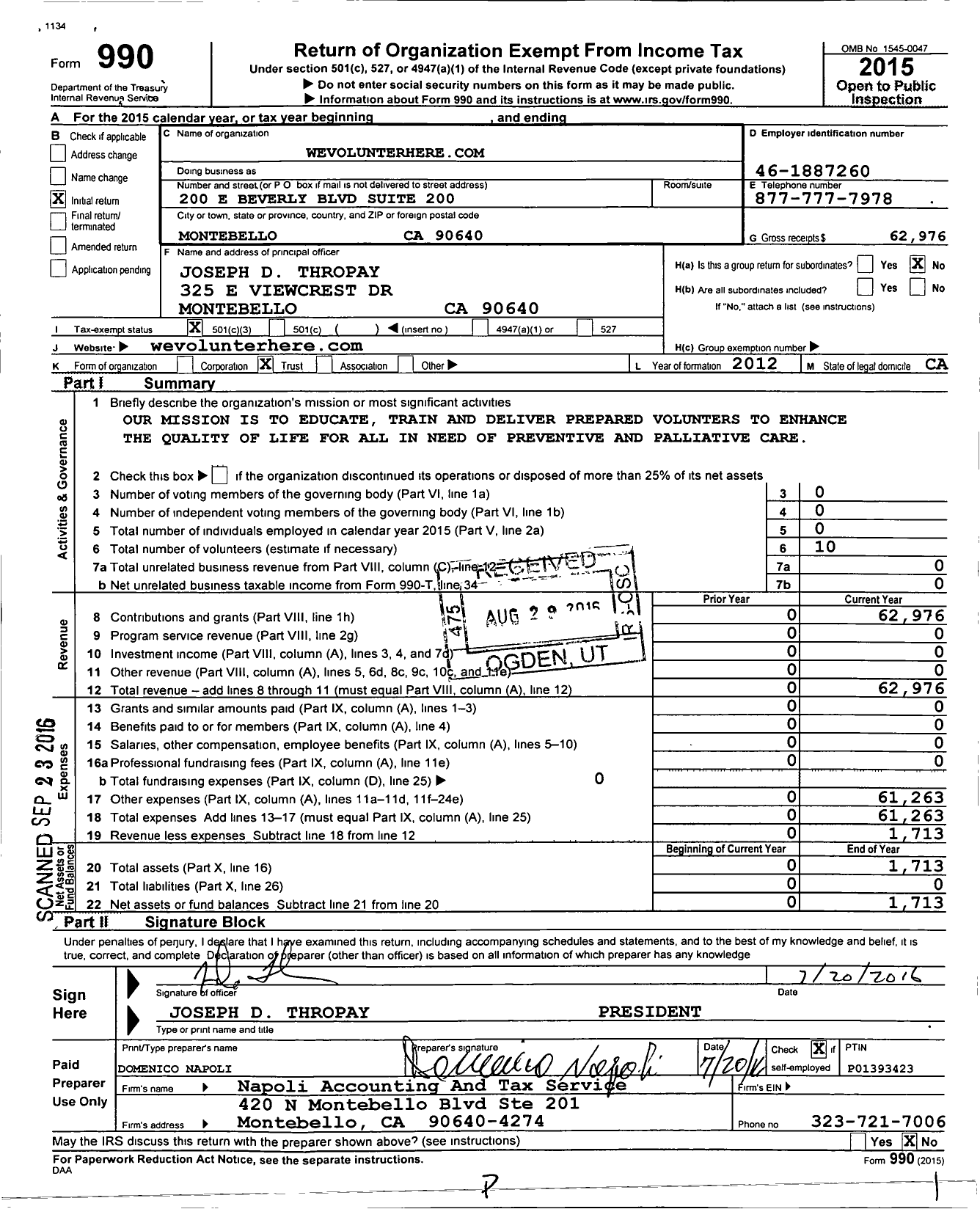 Image of first page of 2015 Form 990 for Wevolunteerhere Com