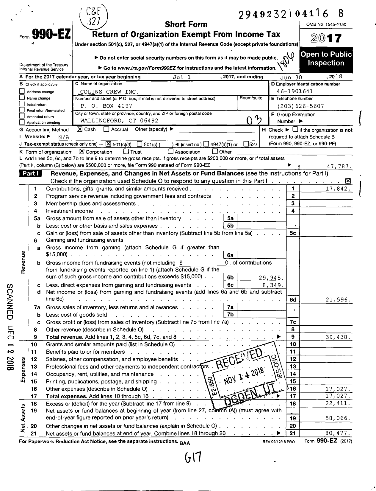 Image of first page of 2017 Form 990EZ for Colins Crew