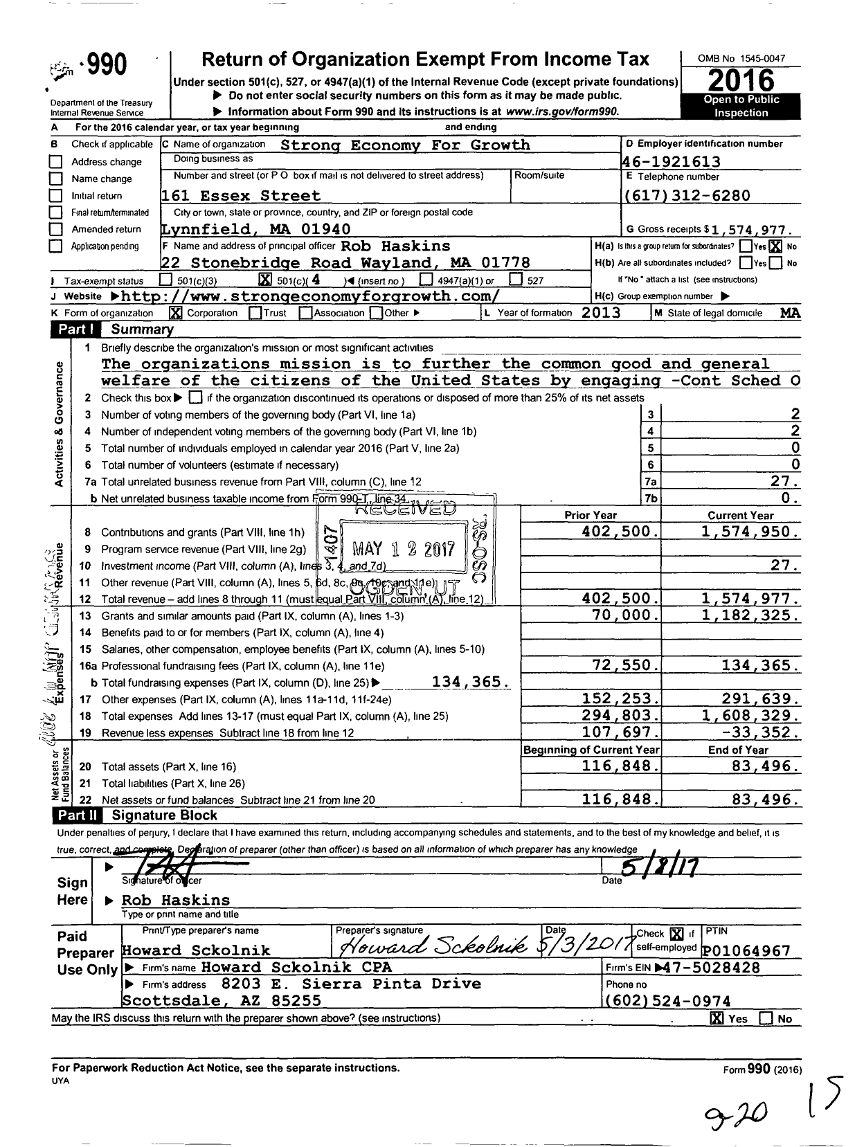 Image of first page of 2016 Form 990O for Strong Economy for Growth