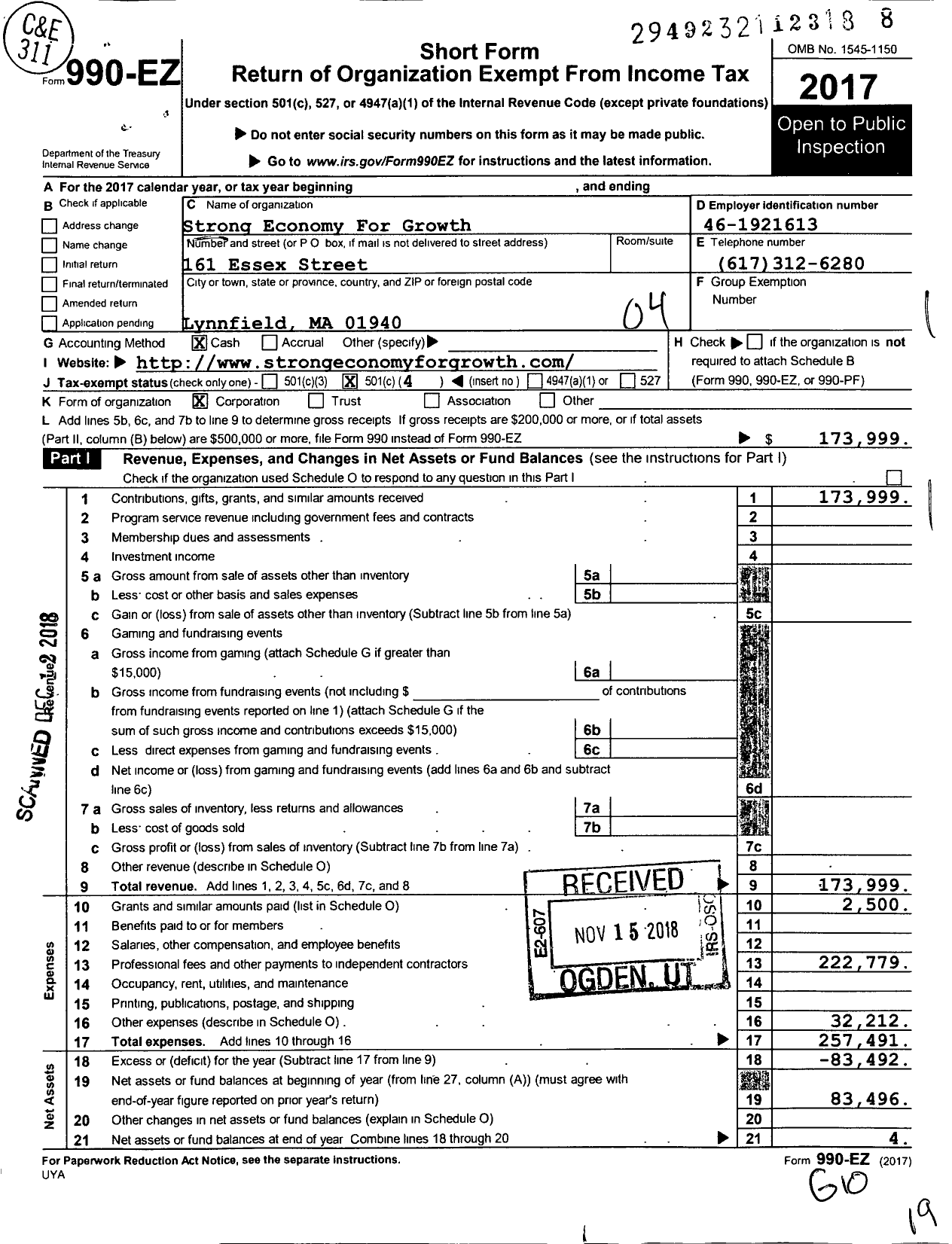 Image of first page of 2017 Form 990EO for Strong Economy for Growth