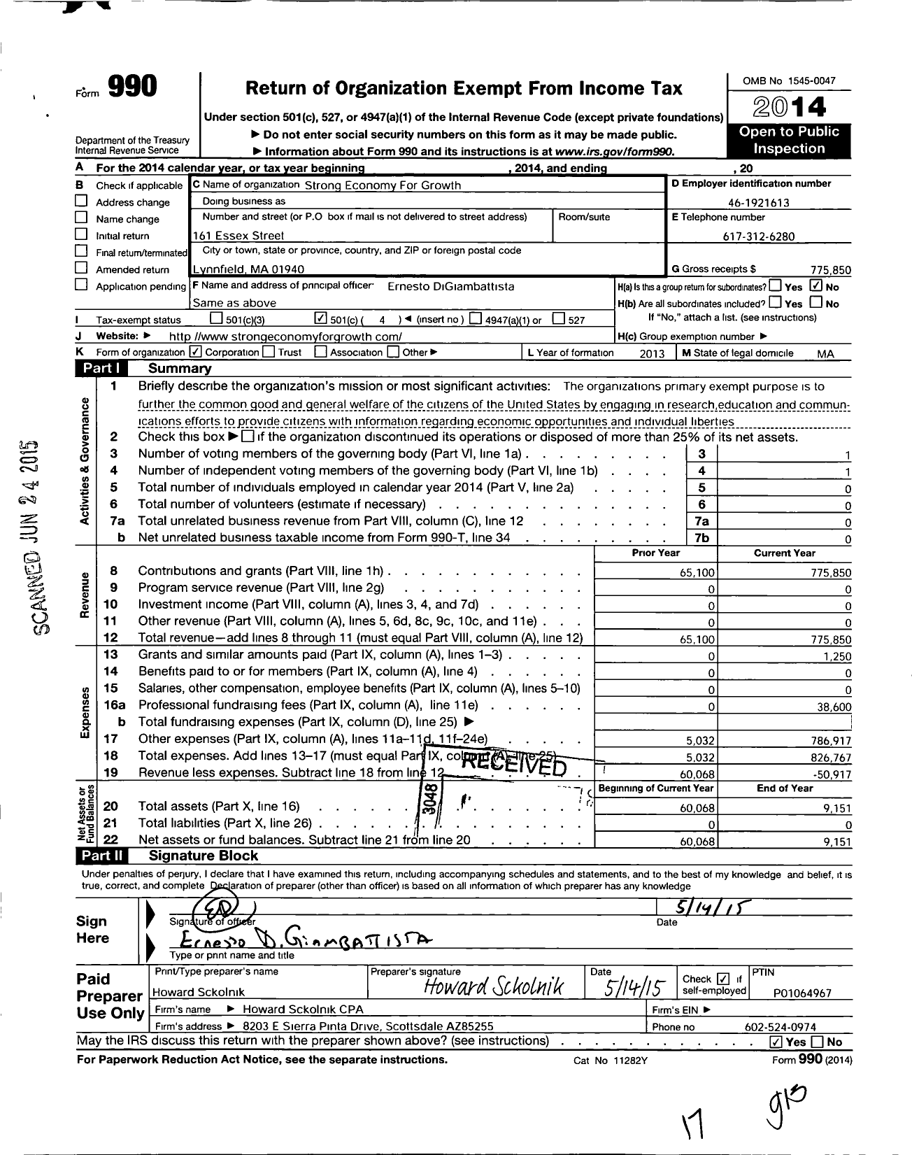 Image of first page of 2014 Form 990O for Strong Economy for Growth