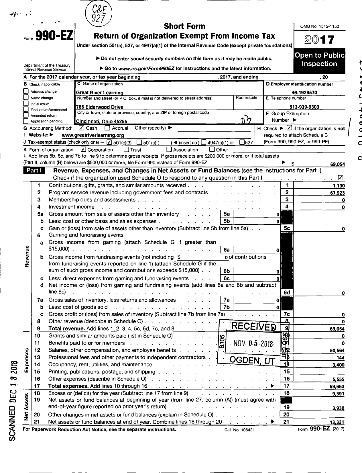 Image of first page of 2017 Form 990EZ for Great River Learning