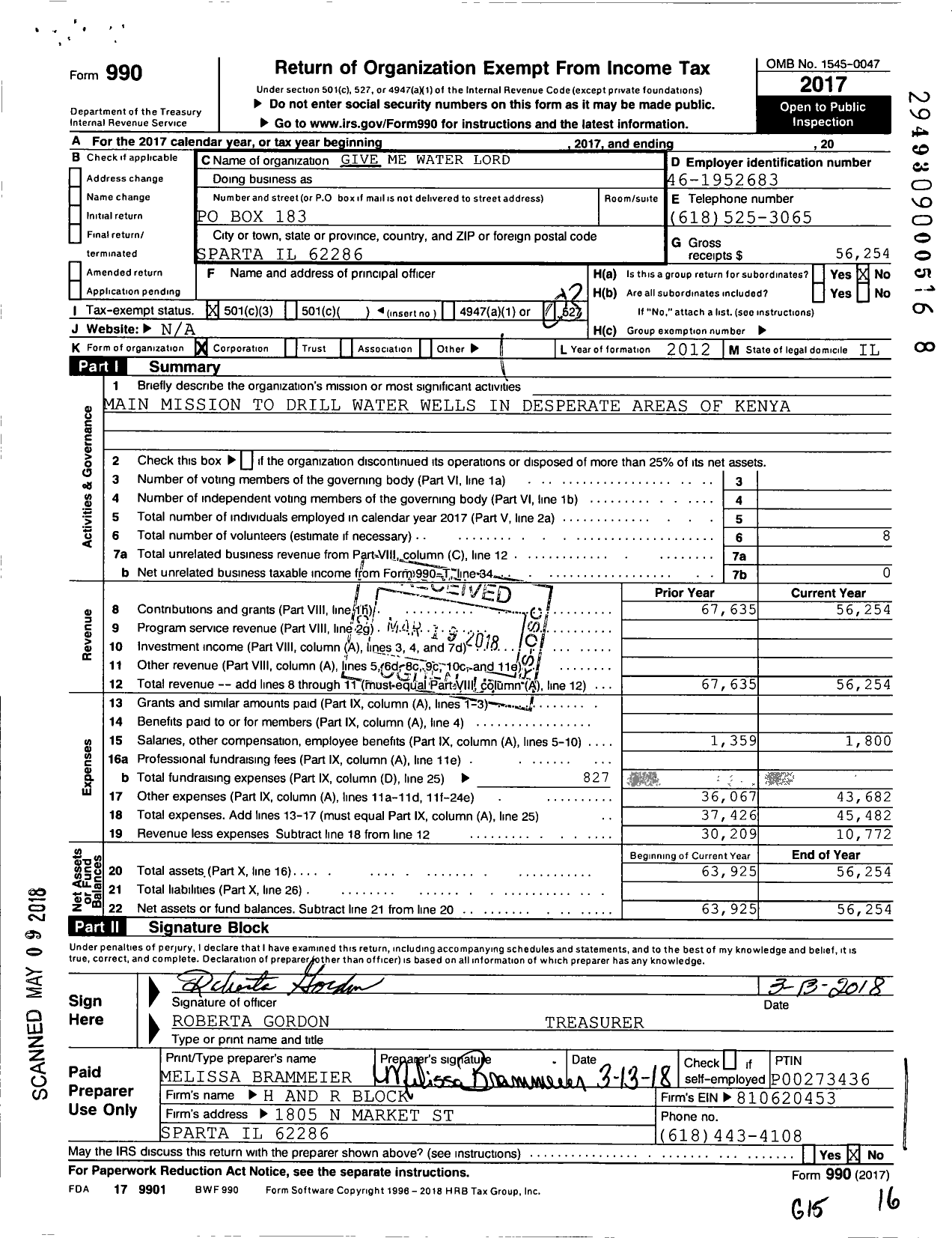 Image of first page of 2017 Form 990 for Give Me Water Lord