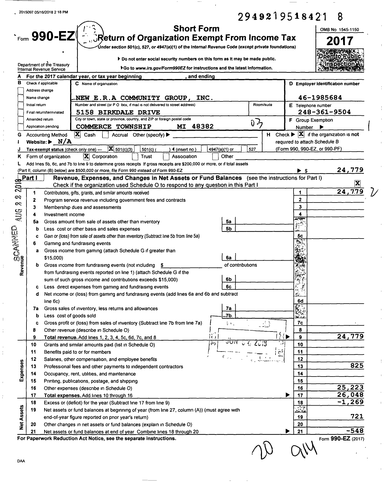 Image of first page of 2017 Form 990EZ for NEW ERA Community Group