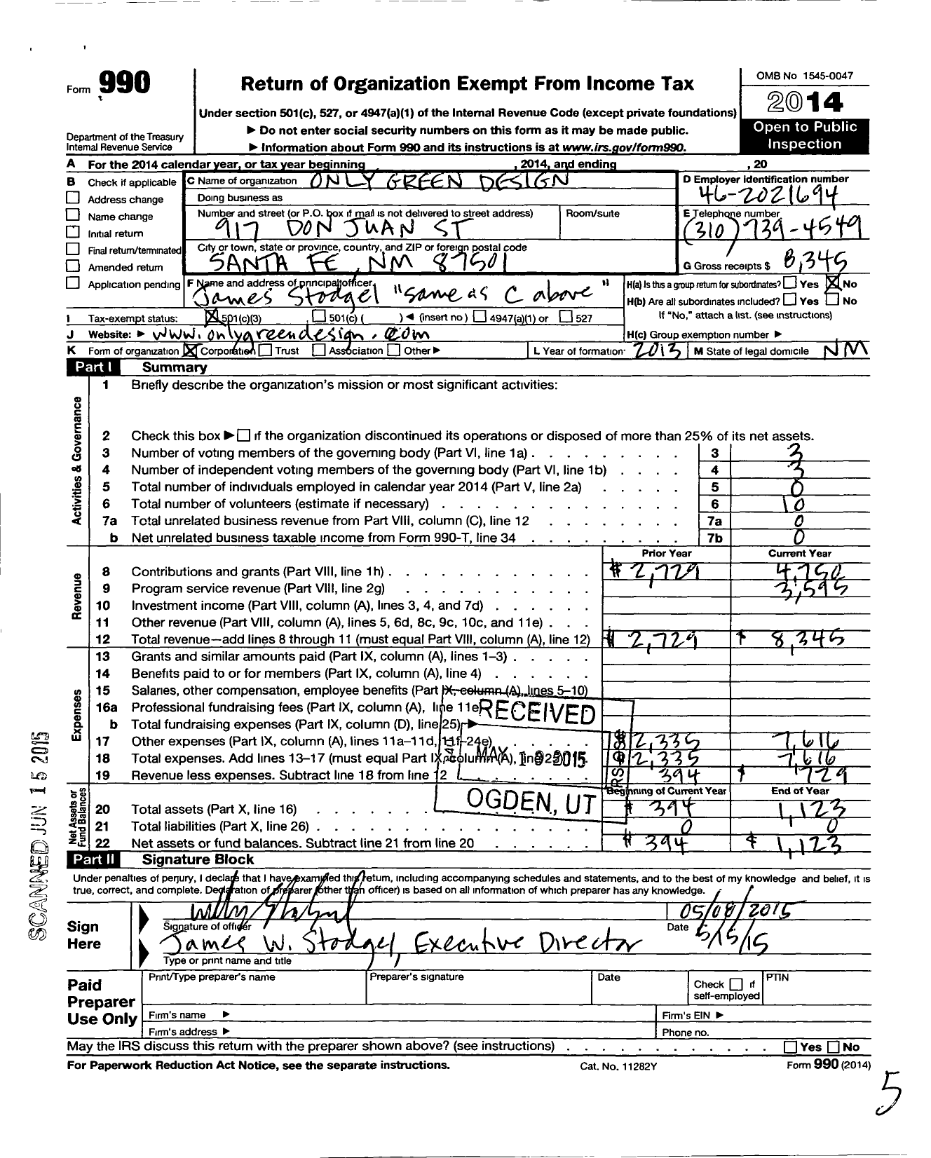 Image of first page of 2014 Form 990 for Only Green Design