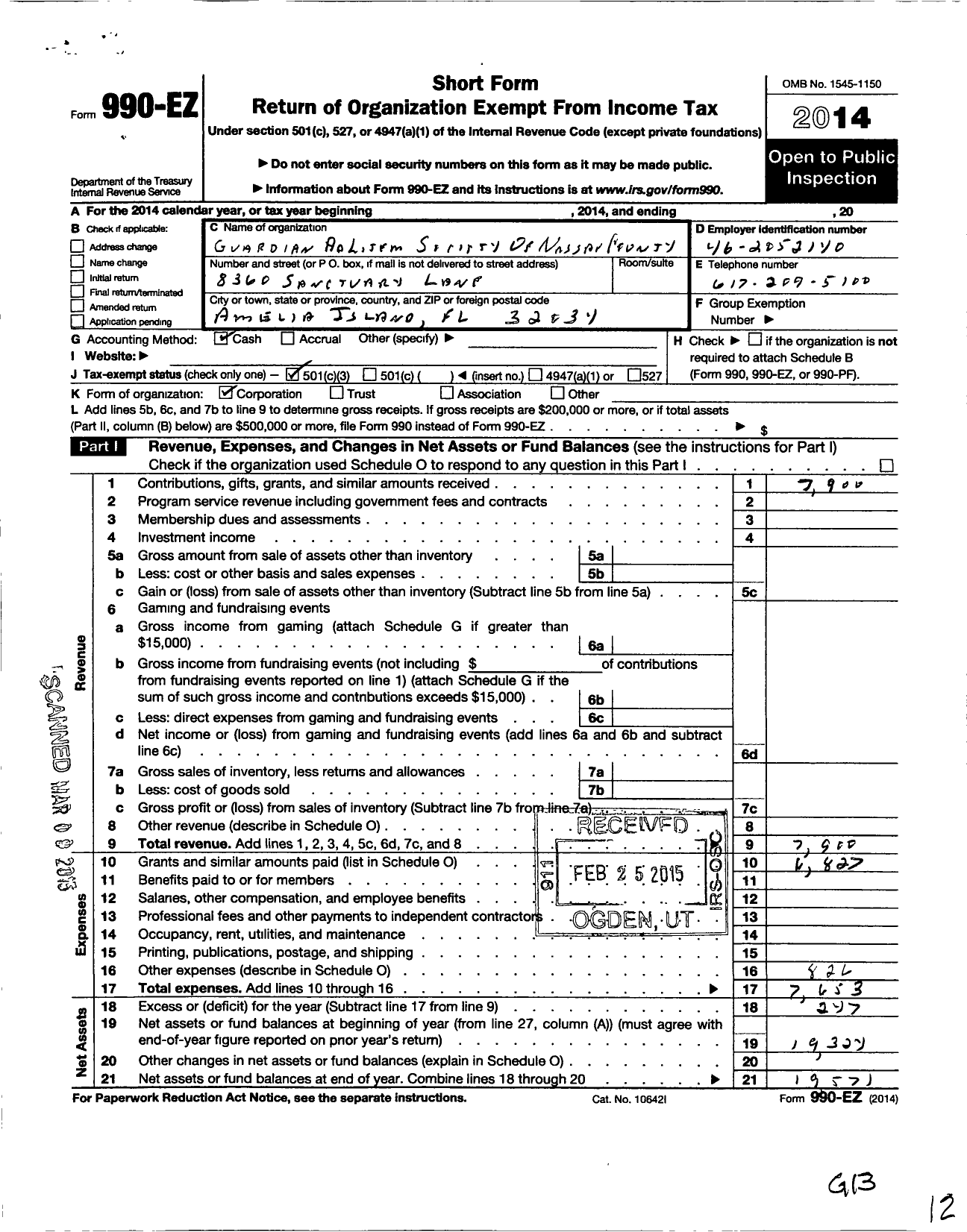 Image of first page of 2014 Form 990EZ for Guardian Ad Litem Society of Nassau County