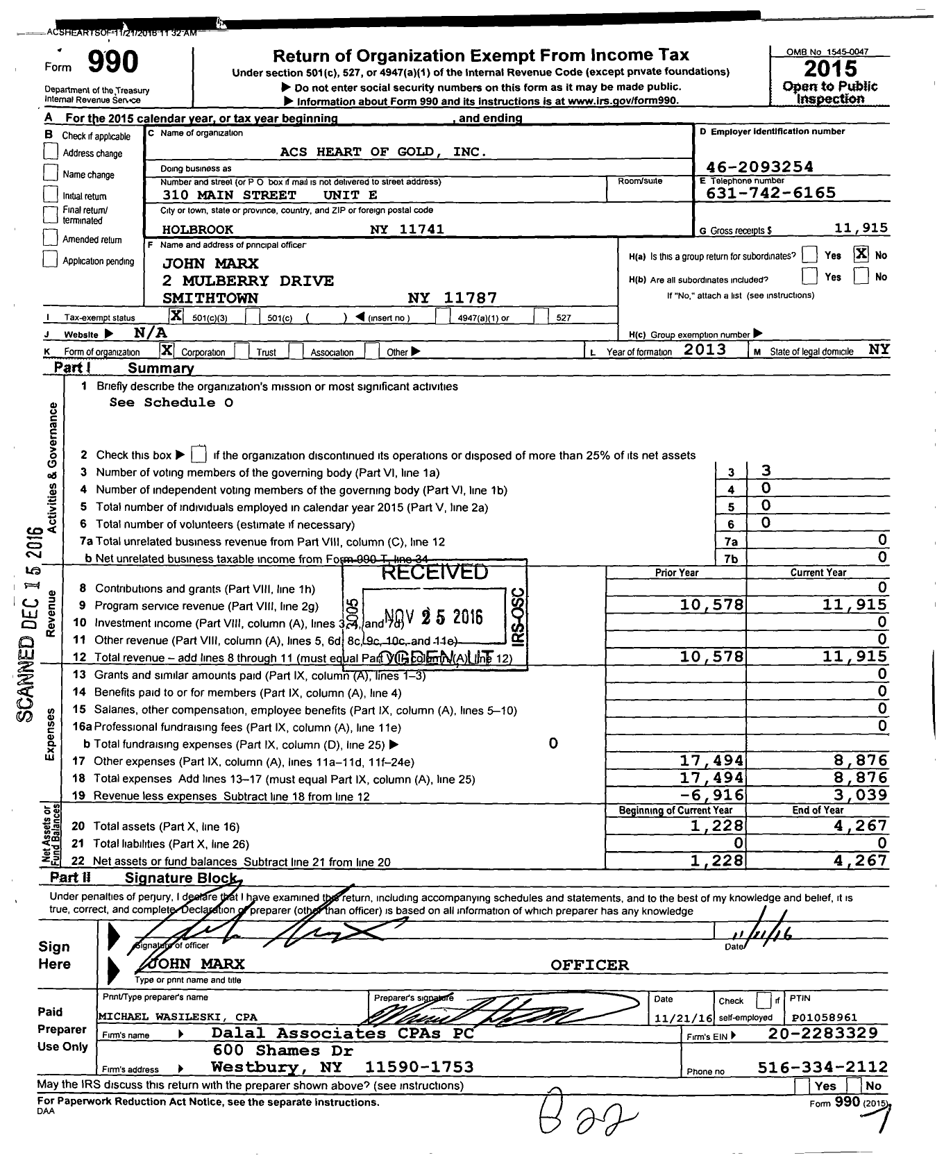 Image of first page of 2015 Form 990 for Acs Heart of Gold 93254