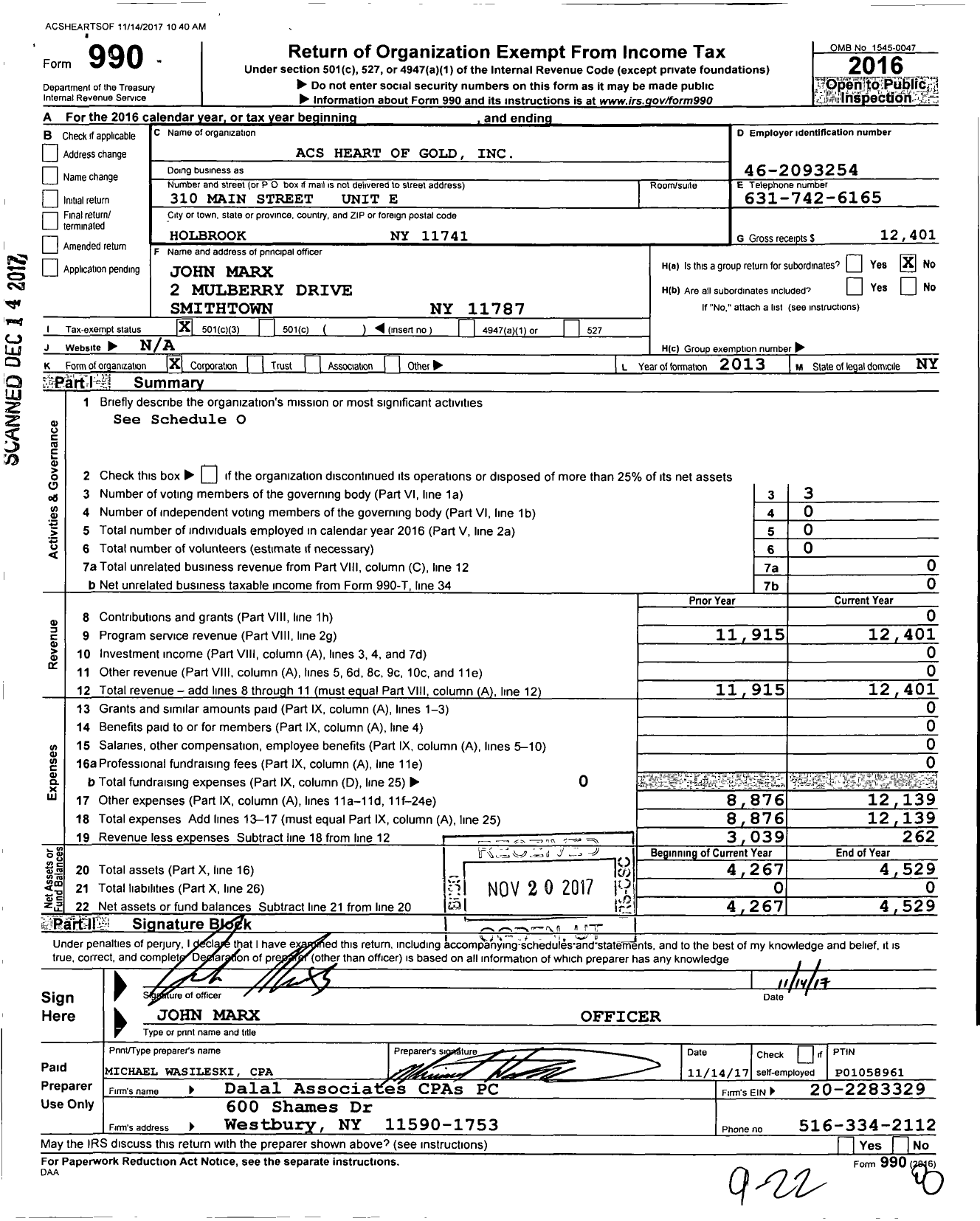 Image of first page of 2016 Form 990 for Acs Heart of Gold 93254