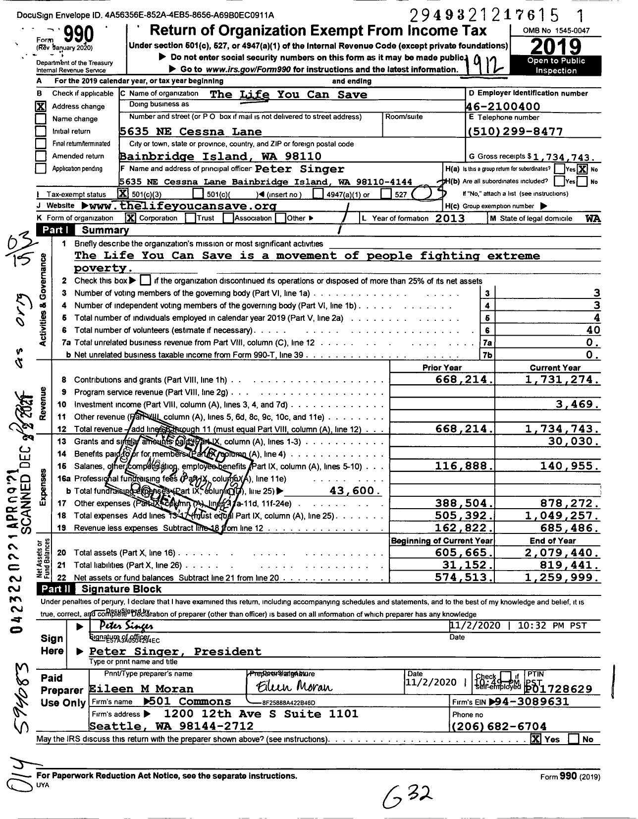 Image of first page of 2019 Form 990 for The Life You Can Save