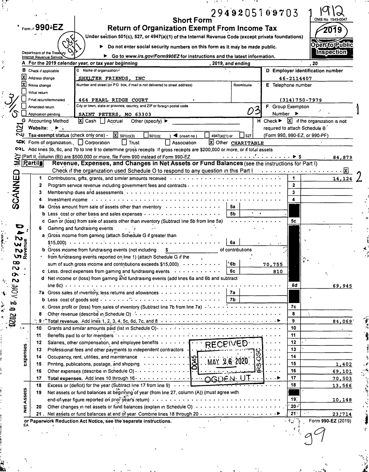 Image of first page of 2019 Form 990EZ for Shelter Friends
