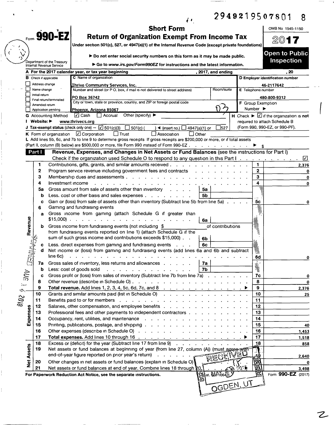 Image of first page of 2017 Form 990EZ for Mkuu