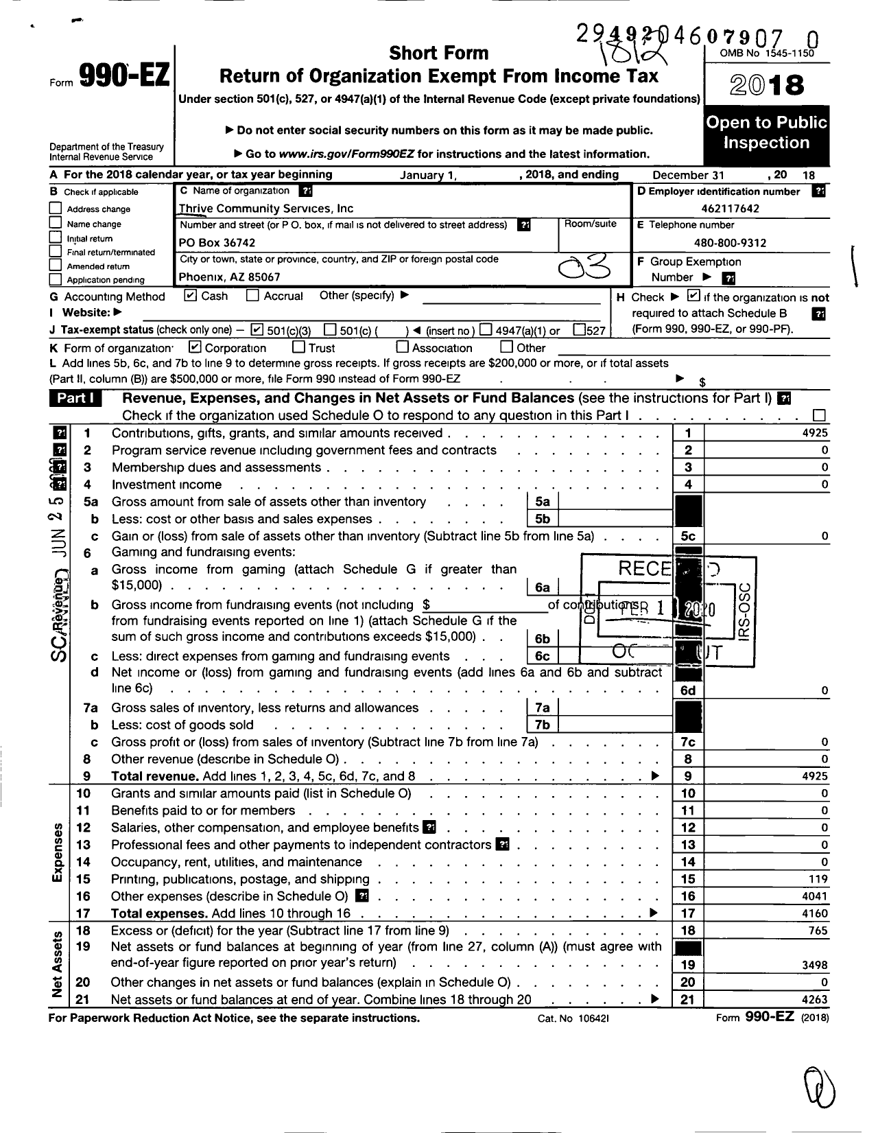 Image of first page of 2018 Form 990EZ for Mkuu