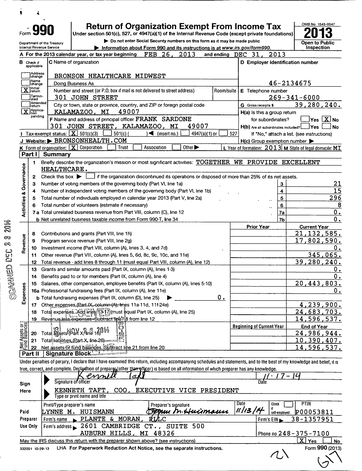 Image of first page of 2013 Form 990 for Bronson Healthcare Midwest