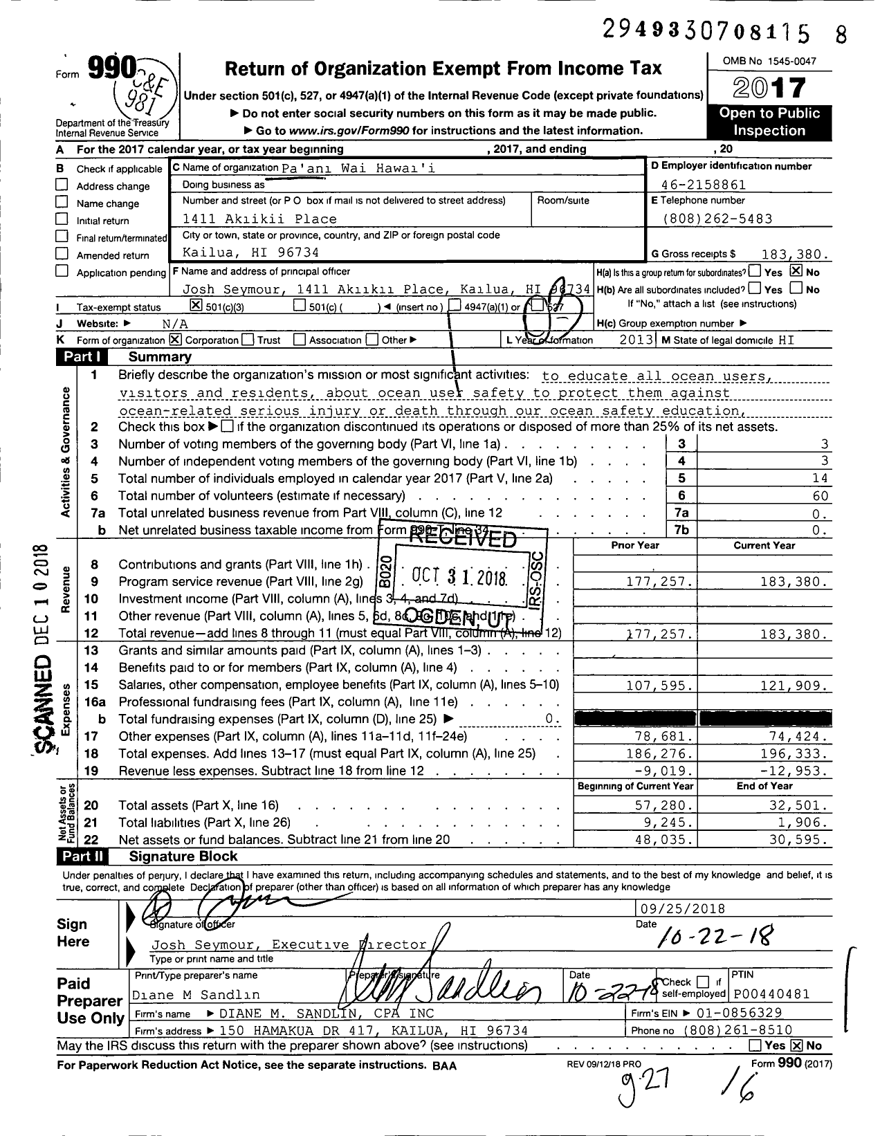 Image of first page of 2017 Form 990 for Pa'ani Wai Hawai'i