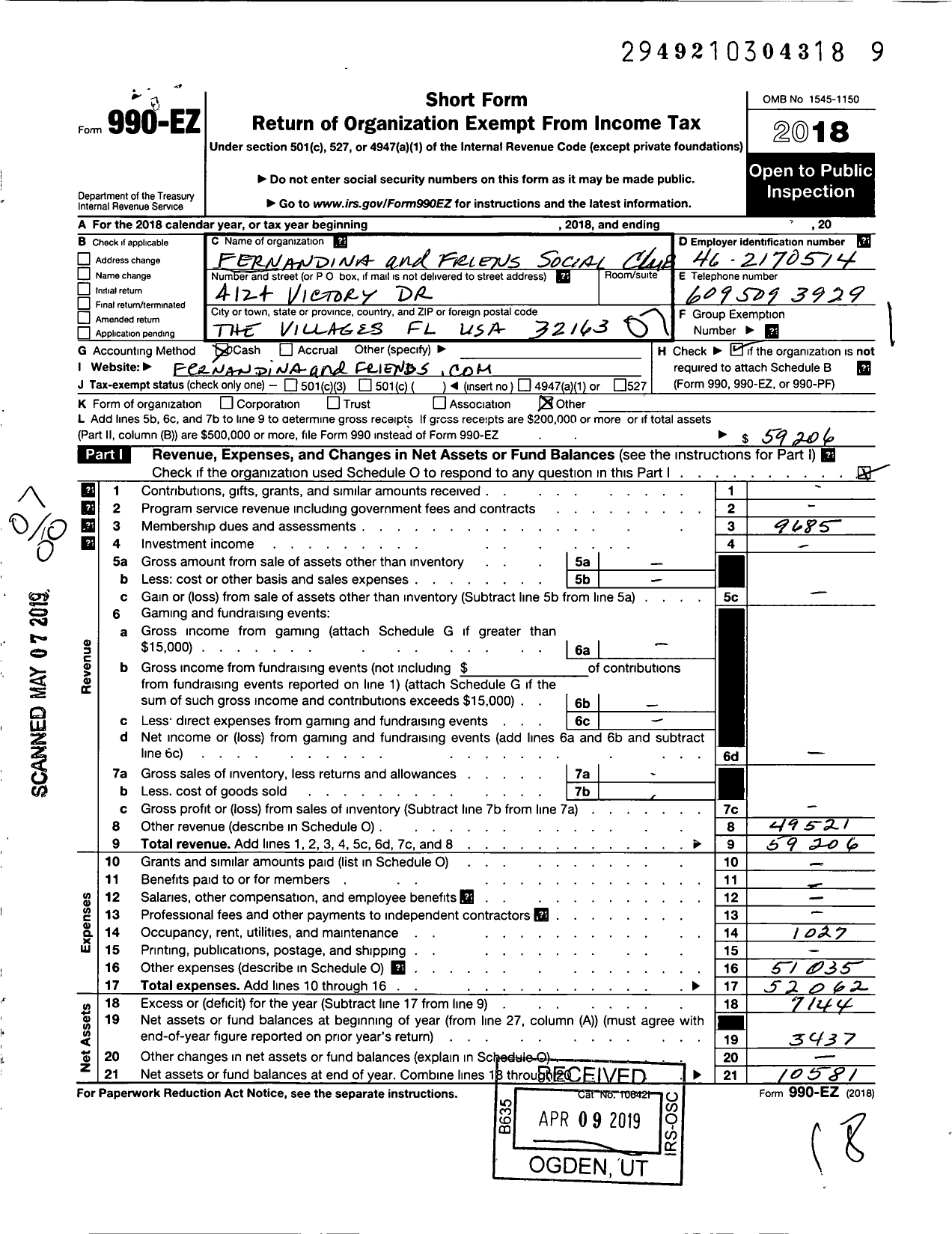 Image of first page of 2018 Form 990EO for Fernandina and Friends