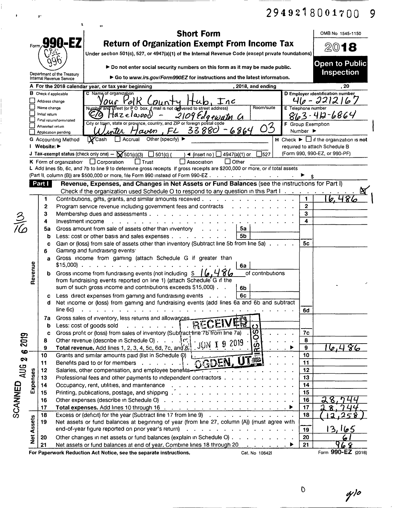 Image of first page of 2018 Form 990EZ for Your Polk County Hub