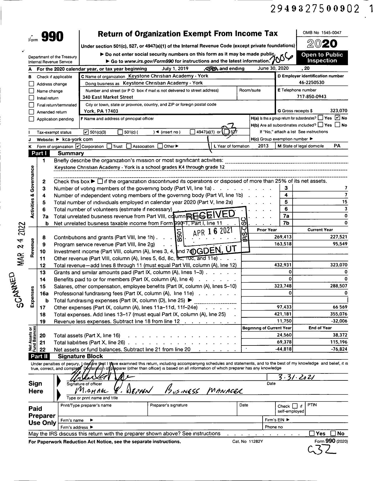 Image of first page of 2019 Form 990 for Keystone Christian Academy / Brevet Capital Advisors DPT 201