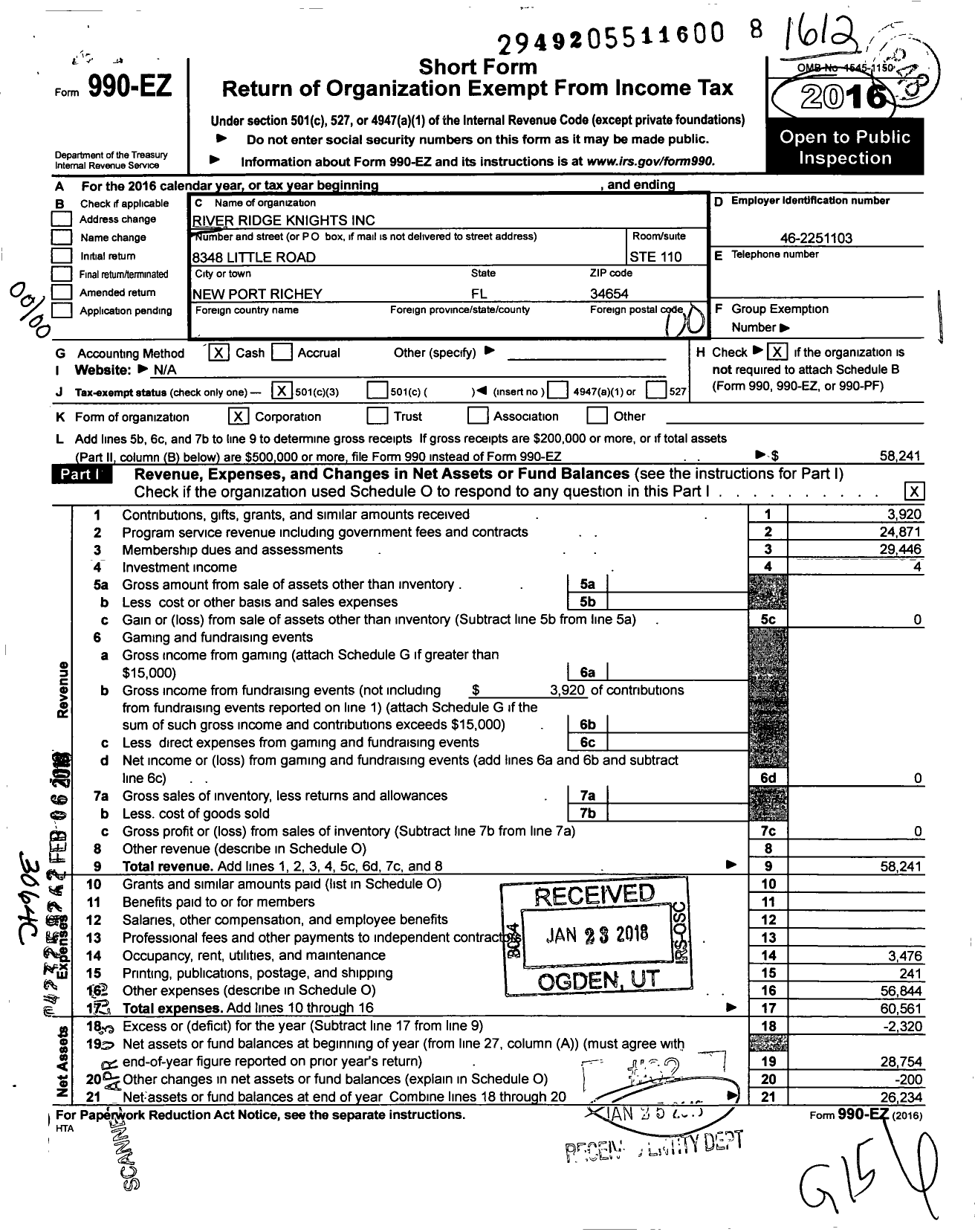 Image of first page of 2016 Form 990EO for K-Tech Krakens PAL