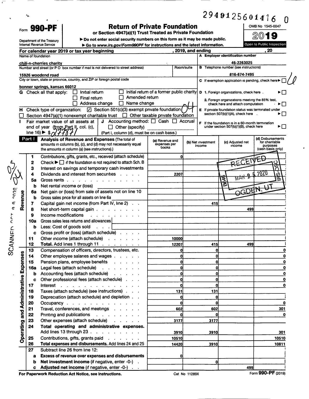 Image of first page of 2019 Form 990PR for Chili-N-Cherries Charity