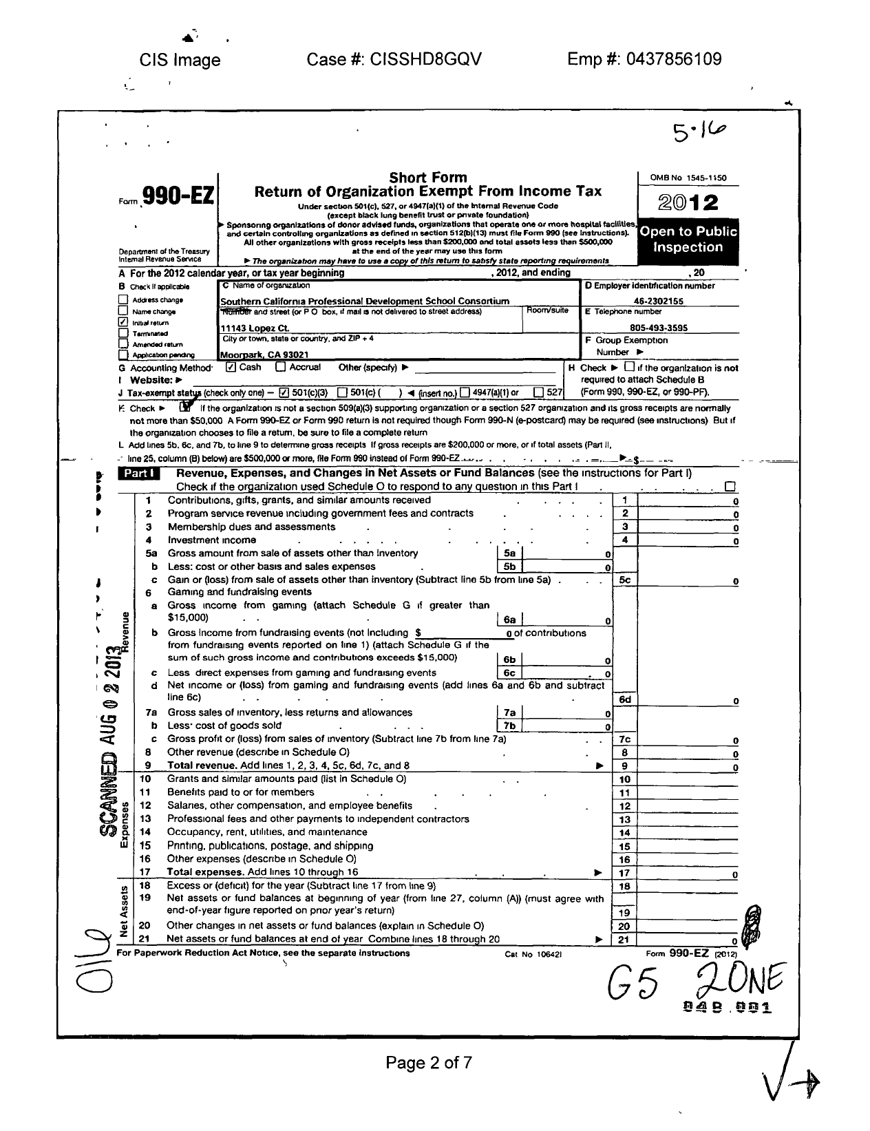 Image of first page of 2012 Form 990EZ for California Association of School- University Partnerships