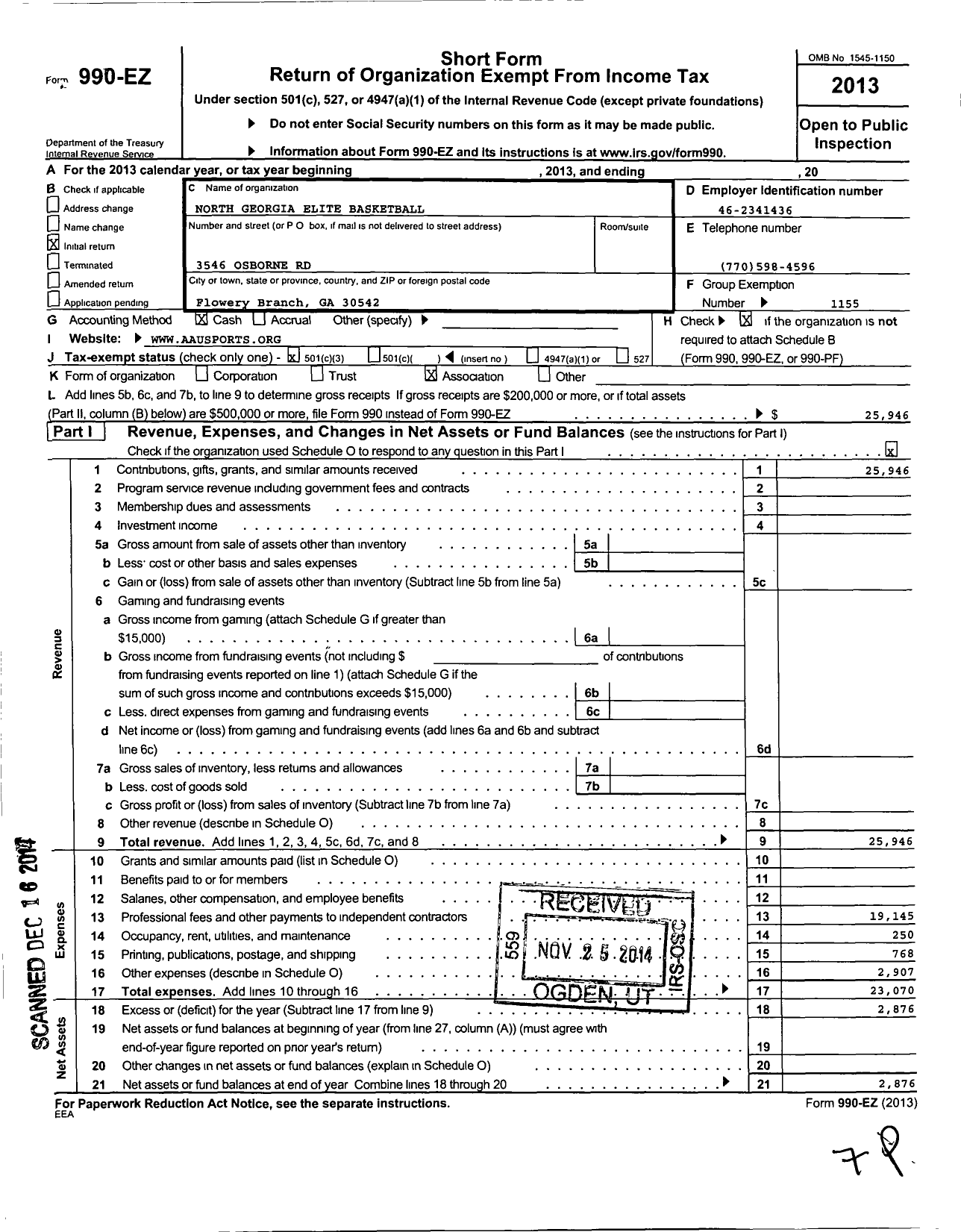 Image of first page of 2013 Form 990EZ for Amateur Athletic Union - North Georgia Elite Basketball