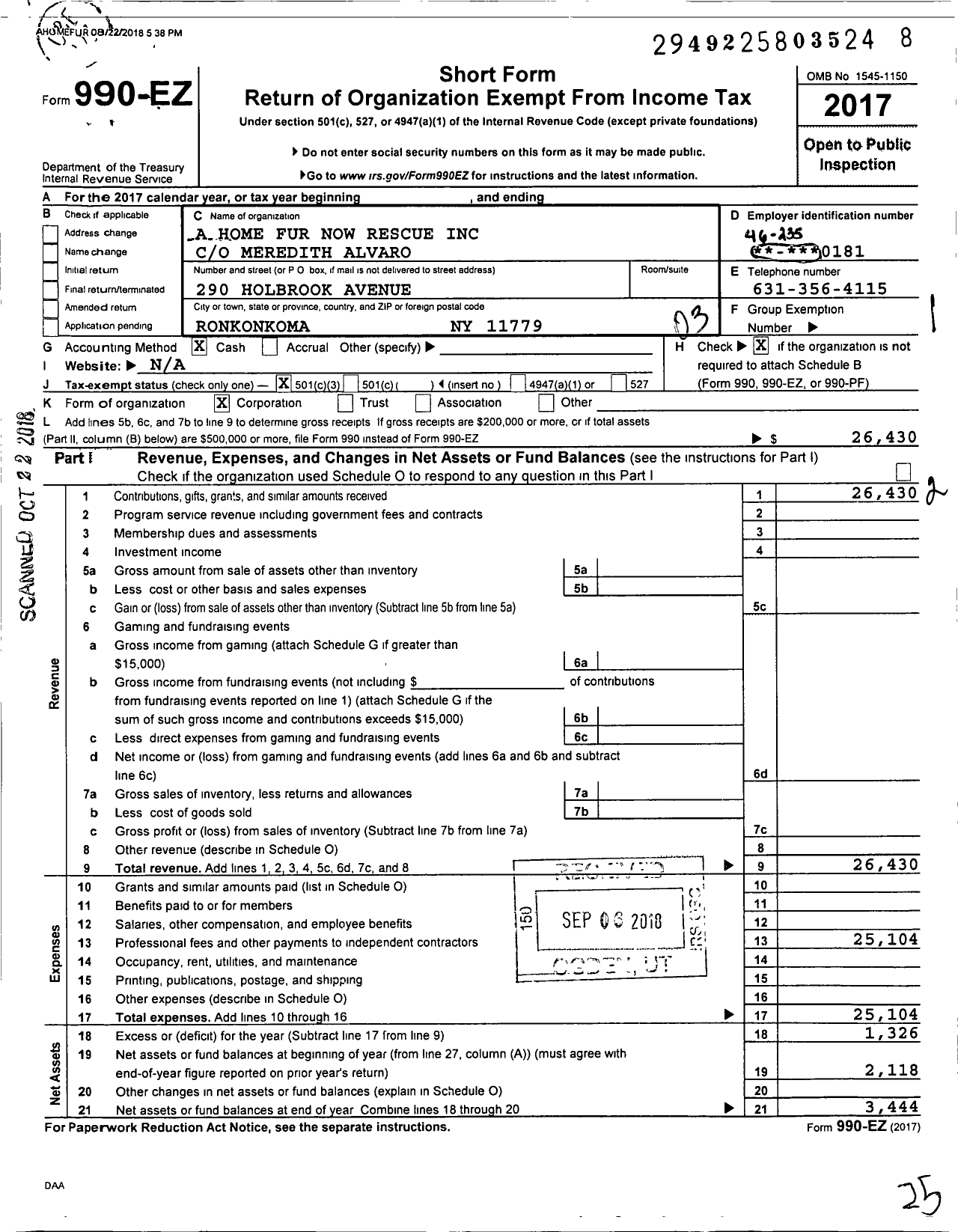 Image of first page of 2017 Form 990EZ for A Home Fur Now Rescue