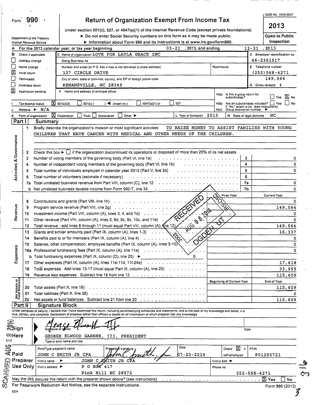 Image of first page of 2013 Form 990 for Love for Layla Grace