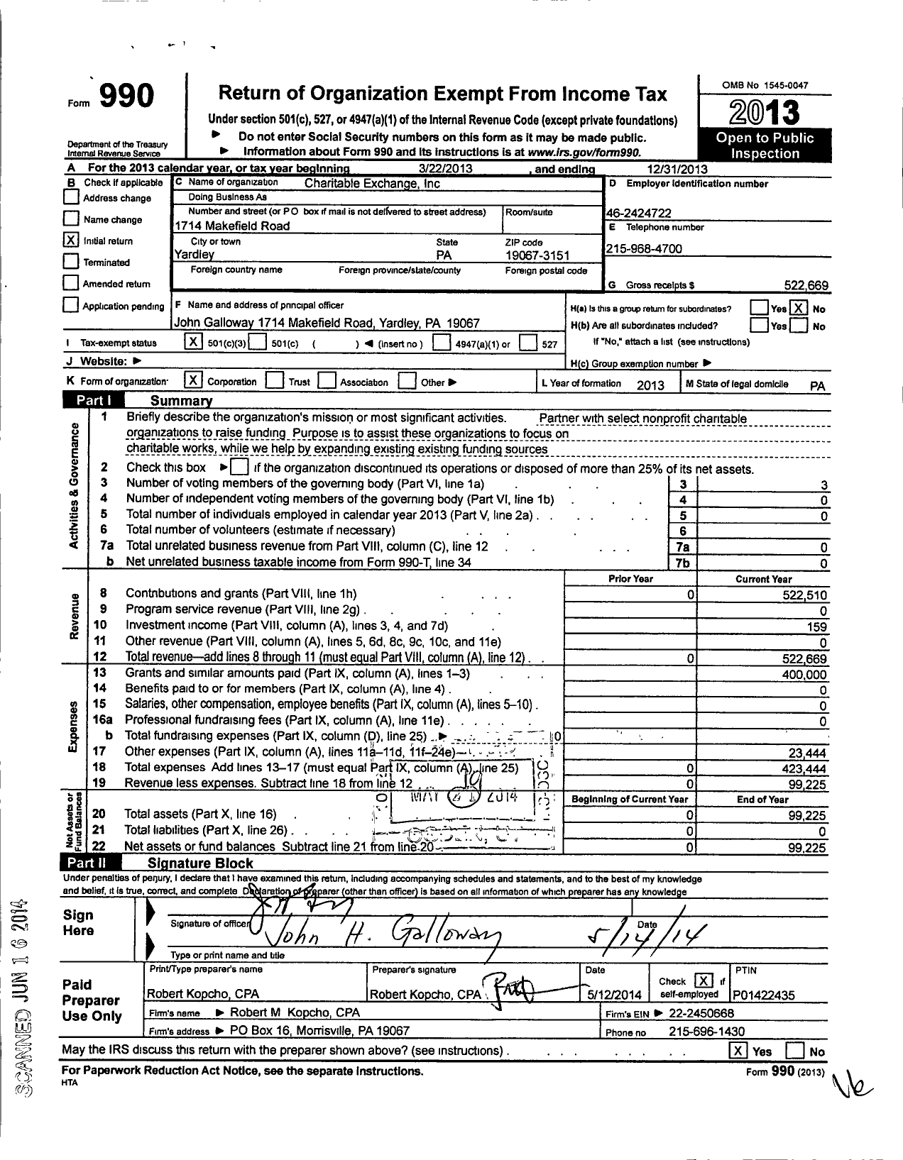 Image of first page of 2013 Form 990 for Charitable Exchange