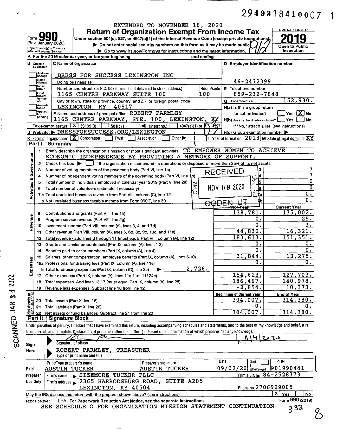 Image of first page of 2019 Form 990 for Dress for Success Lexington