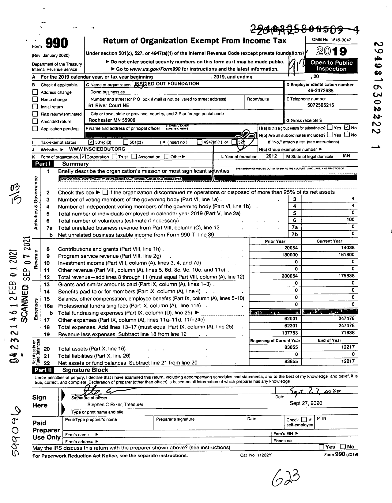 Image of first page of 2019 Form 990 for Inscied Out Foundation