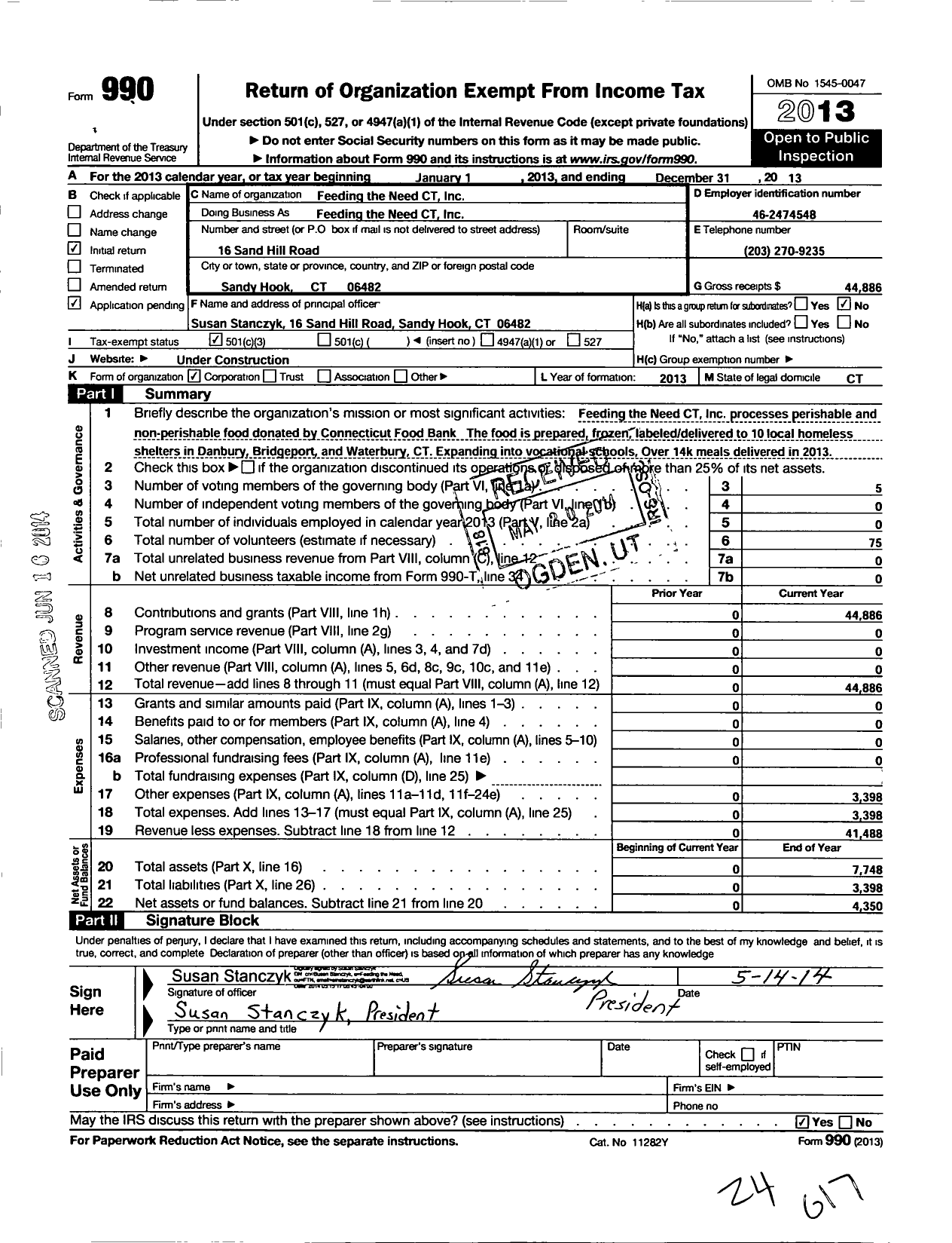 Image of first page of 2013 Form 990 for Feeding the Need CT