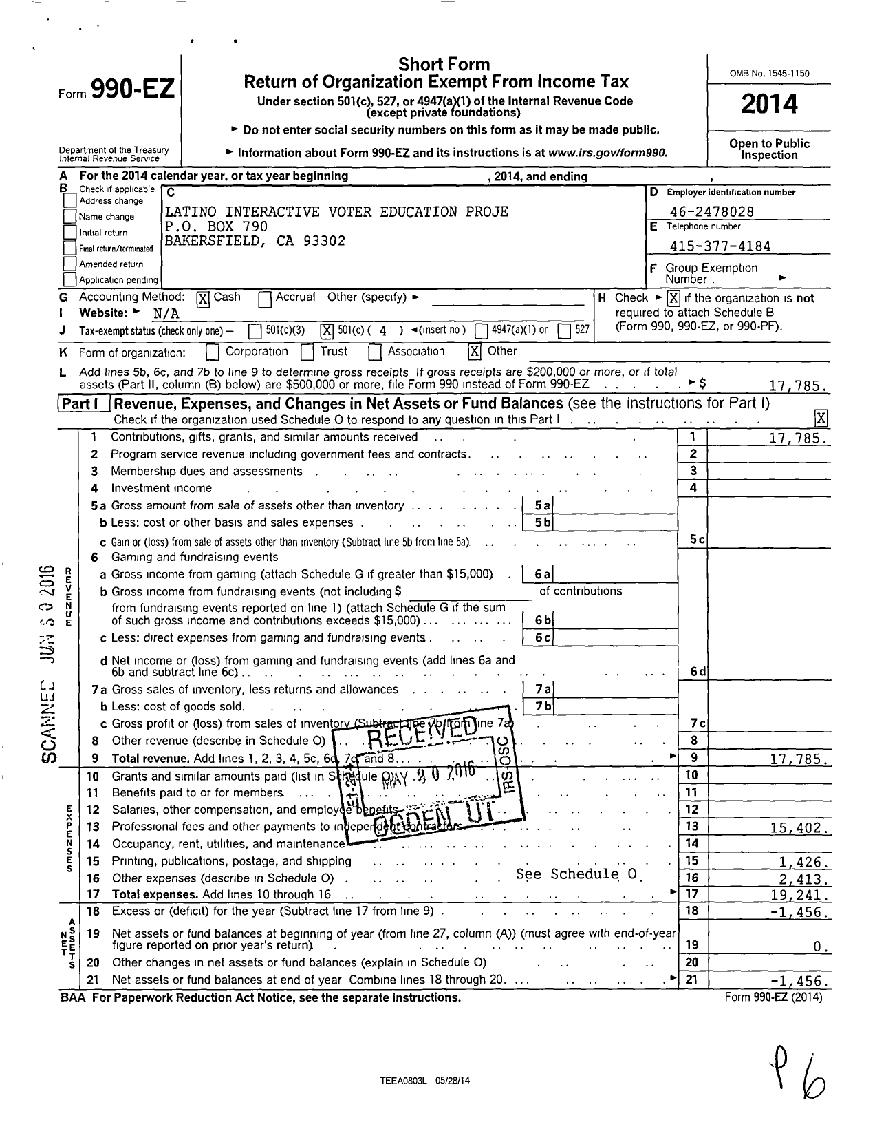 Image of first page of 2014 Form 990EO for Dolores Huerta Action Fund