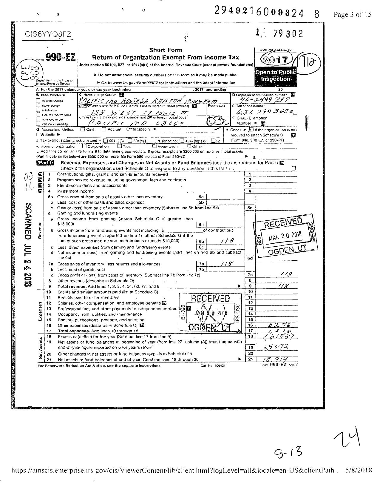 Image of first page of 2017 Form 990EZ for Pacific MO Route 66 Railroad Museum