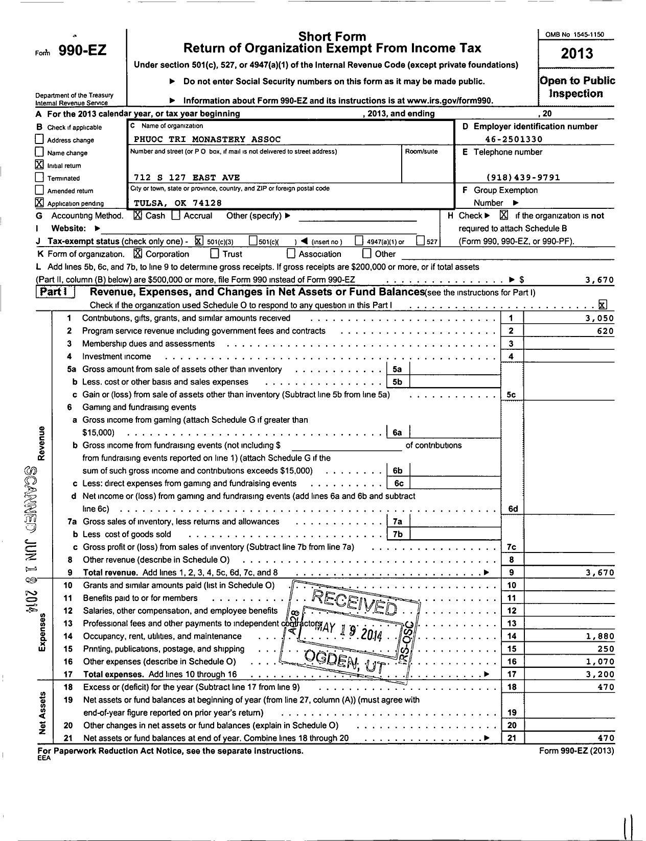 Image of first page of 2013 Form 990EZ for Phuoc Tri Monastery