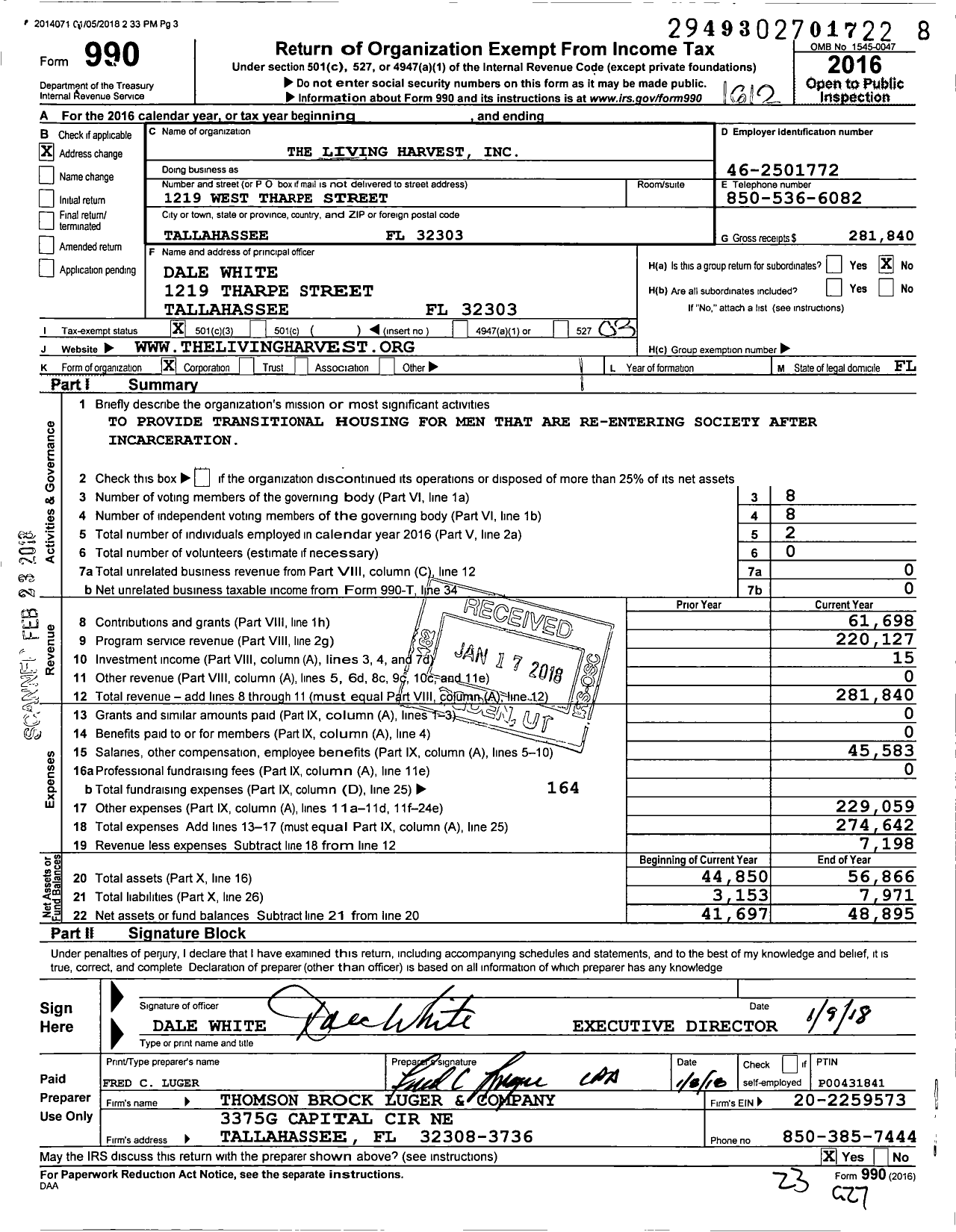 Image of first page of 2016 Form 990 for The Living Harvest