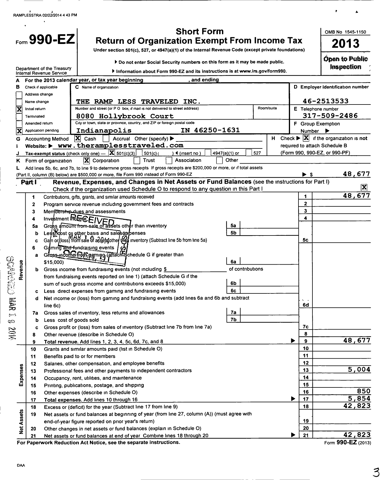 Image of first page of 2013 Form 990EZ for Ramp The Less Traveled