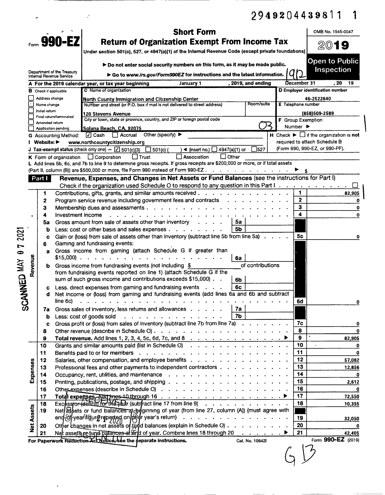 Image of first page of 2019 Form 990EZ for Pathways To Citizenship