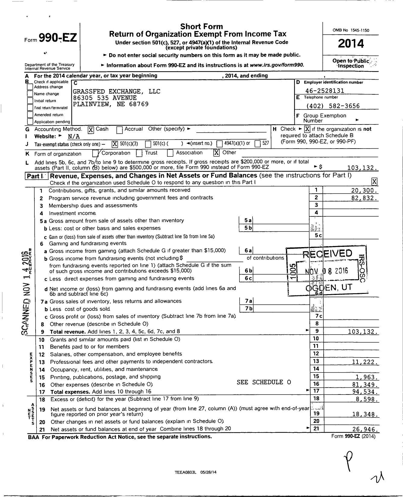 Image of first page of 2014 Form 990EZ for The Grassfed Exchange