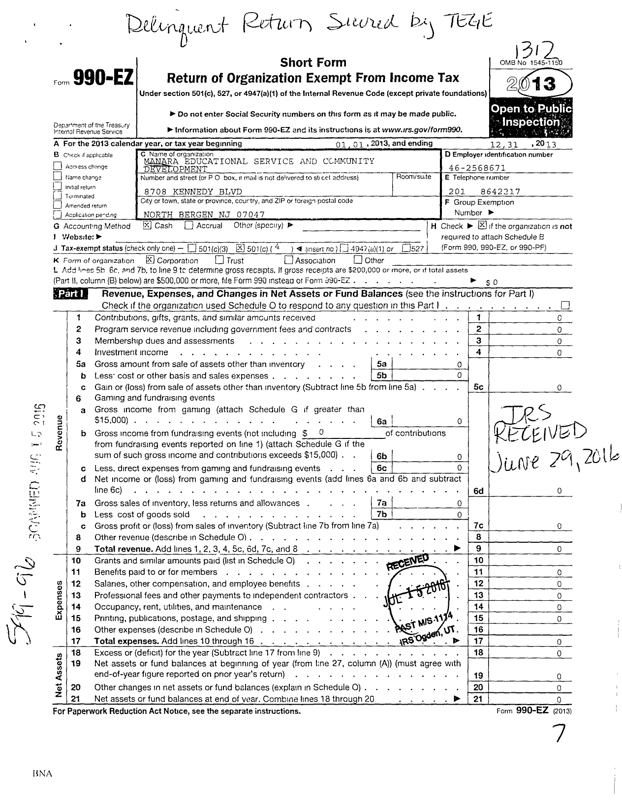 Image of first page of 2013 Form 990EO for Africa Relief And Community Development