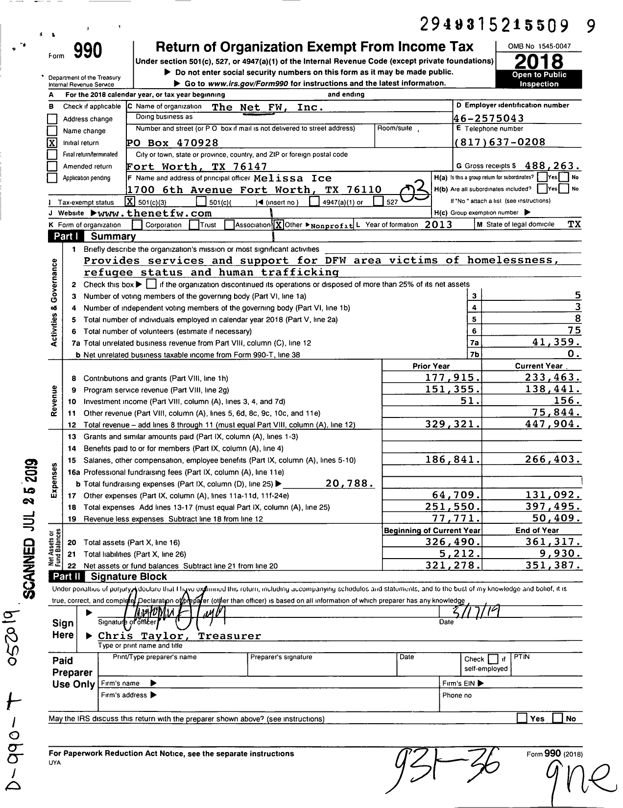 Image of first page of 2018 Form 990 for The Net FW The Net