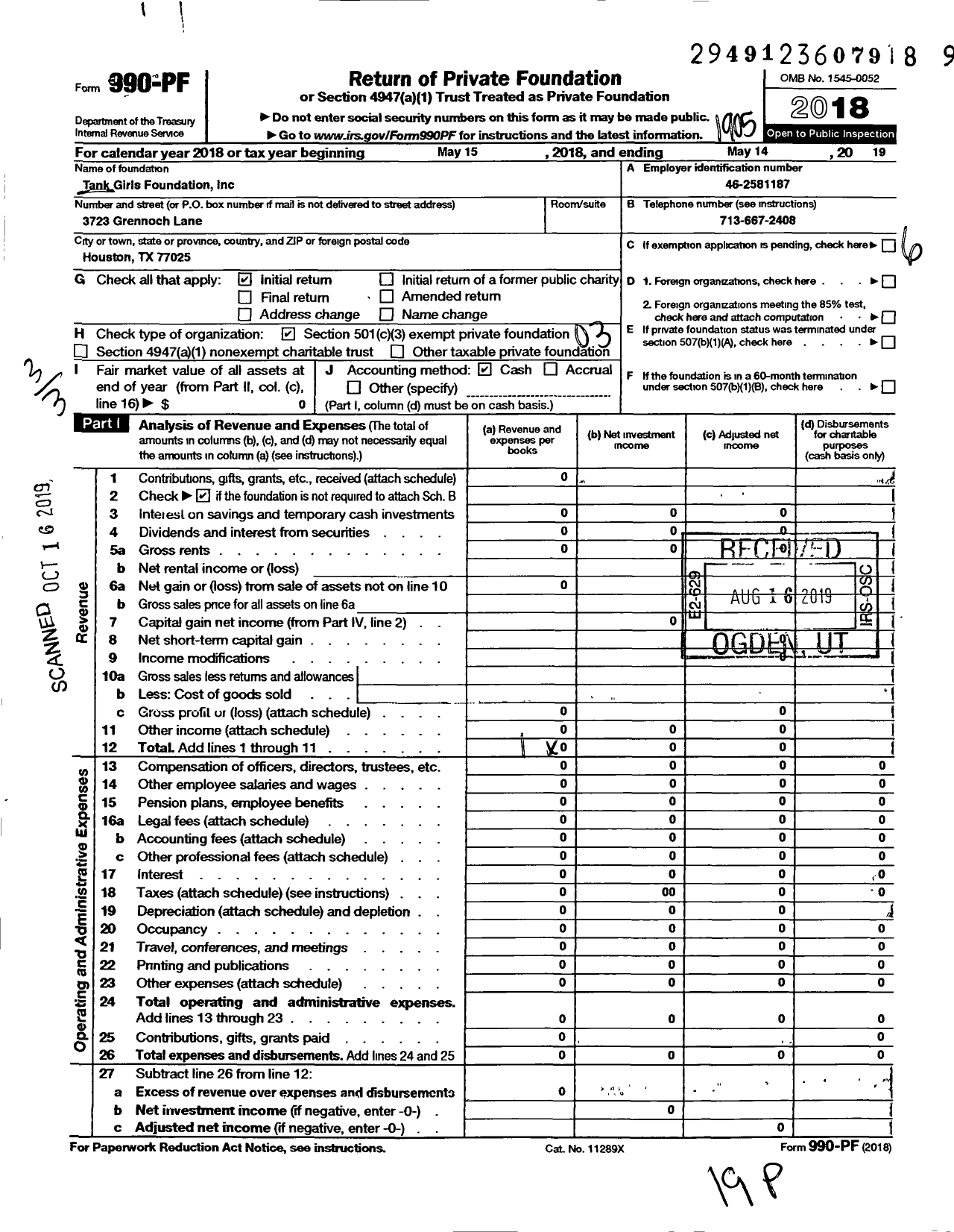 Image of first page of 2018 Form 990PF for Tank Girls Foundation